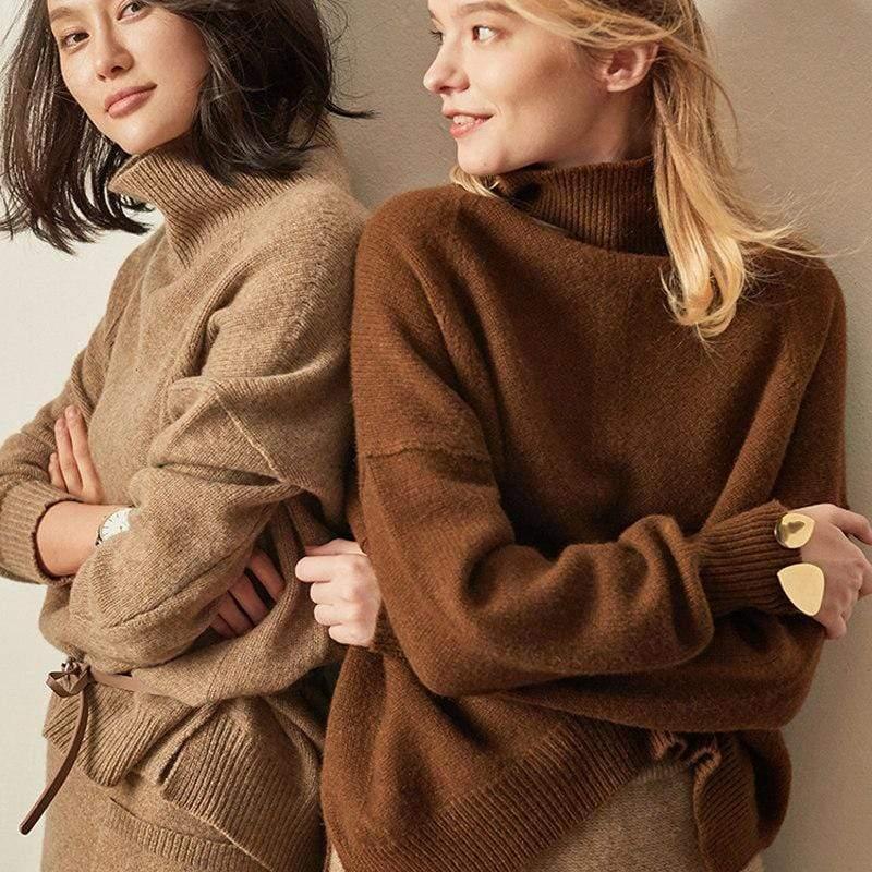 Women's High Neck Loose Knit Pullover Sweater - Cozy Winter Casual Wear for Office & Outings