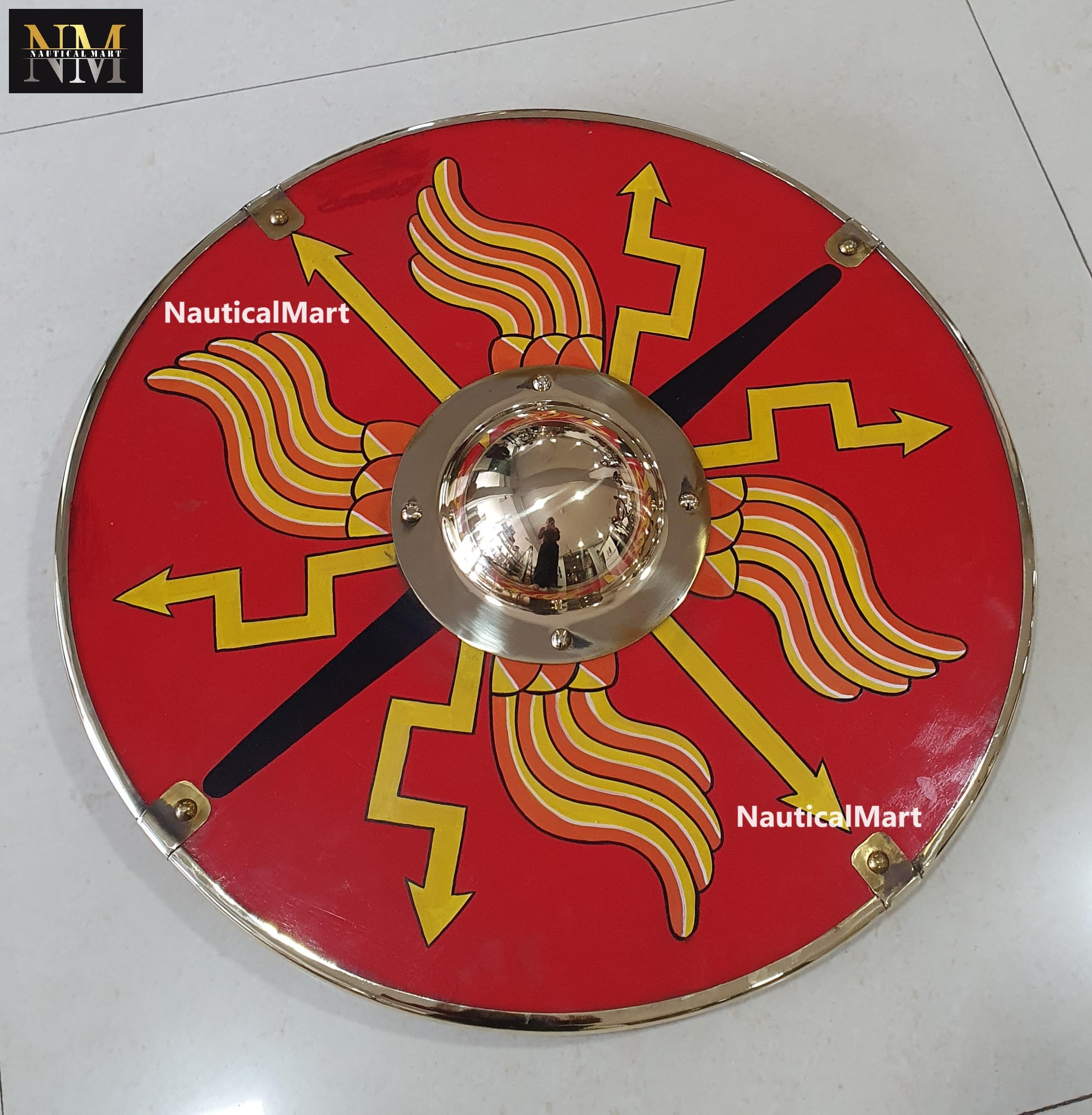 NauticalMart Roman Parma Shield - Red Medieval Knight Replica for Cosplay, LARP, Historical Reenactment & Home Decor