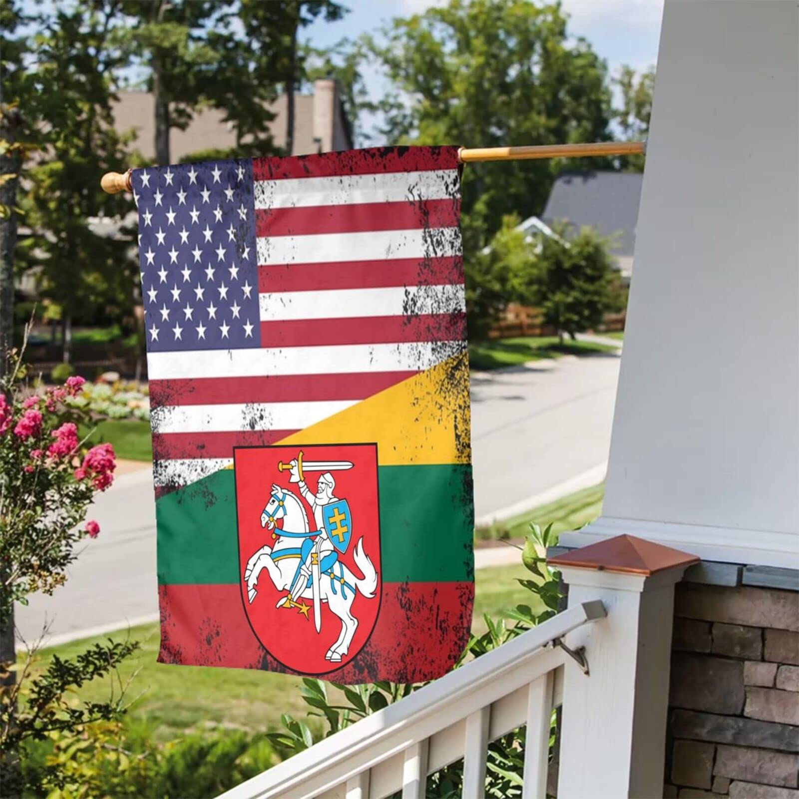 USA & Lithuania Double Sided Garden Flag - Half American Half Lithuanian Flag for Outdoor Decor, Yard, Home, Patio | Perfect for International Events, Cultural Celebrations & Patriotic Displays