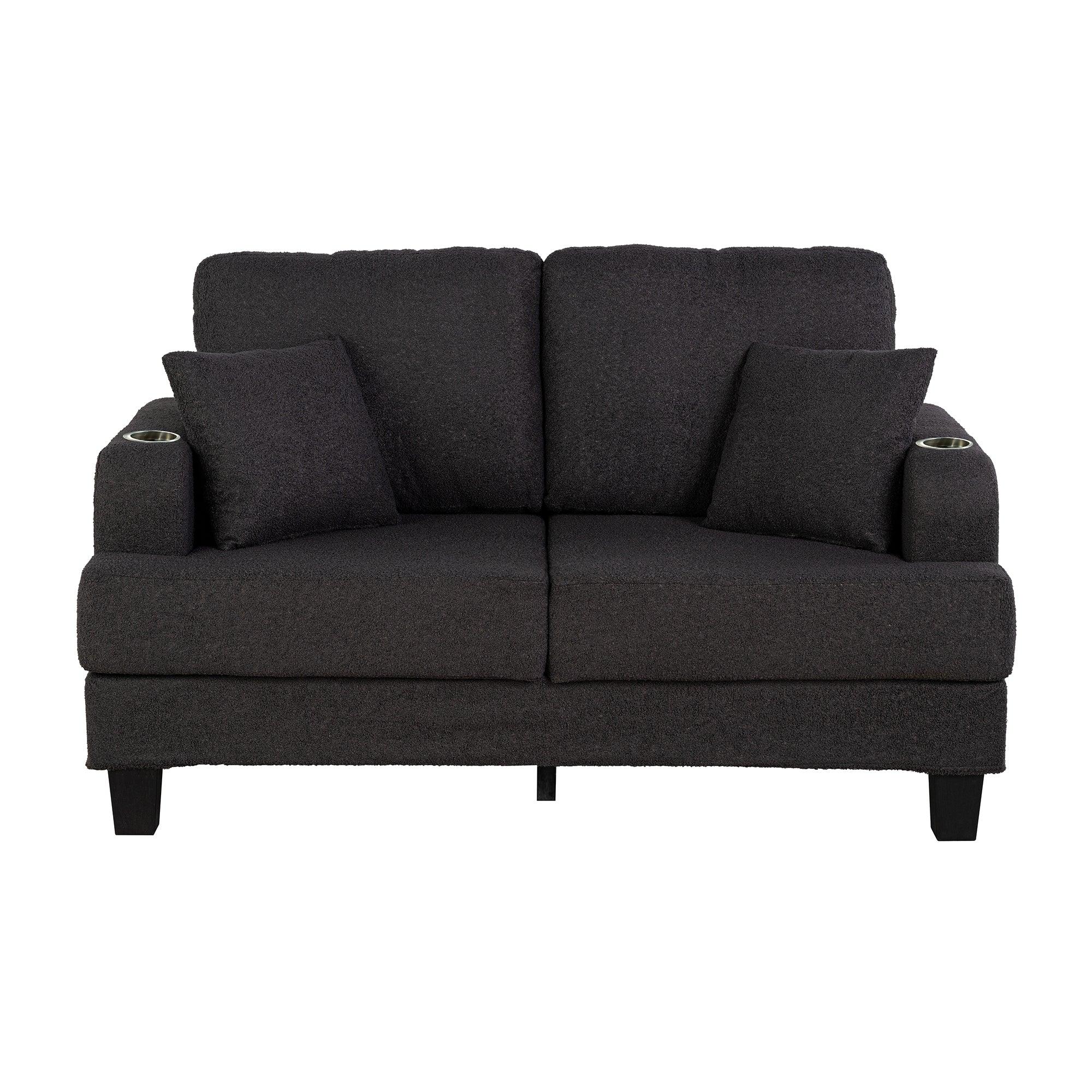 Dark Gray 3-Piece Sofa Set with Storage Ottoman & USB Charging - Modern Living Room Furniture for Small Spaces, Perfect for Apartments, Dorms and Cozy Homes