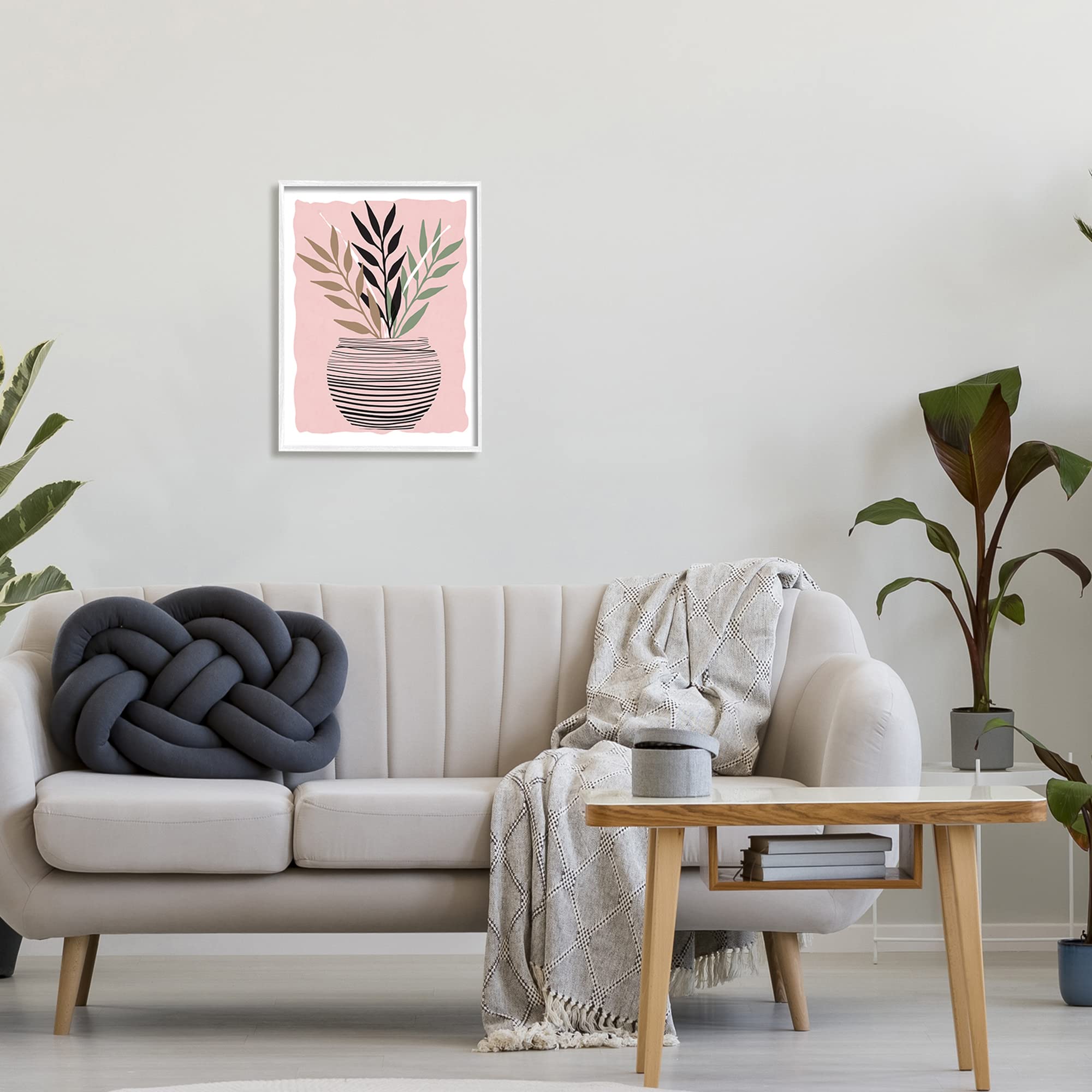 Stupell Industries Minimalist Abstract Pink Plant Pot with Sprout Branches Design by Daniela Santiago - Perfect for Home Decor, Office Plants & Boho Interior Styling