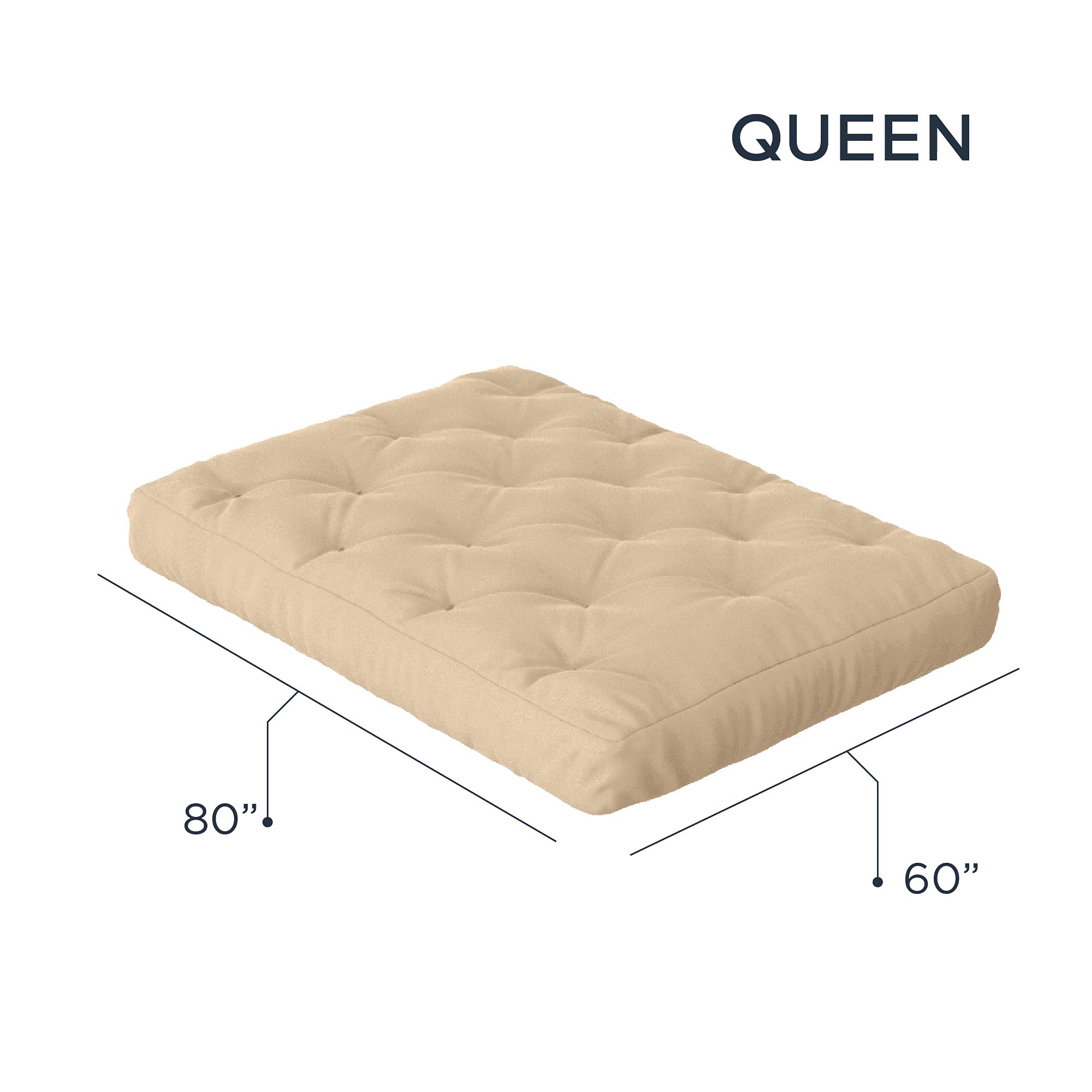 12 Inch Queen Size Foam Futon Mattress by The Futon Factory - CertiPUR Certified US-Made Memory Foam - Solid Khaki Fabric (Frame Not Included) | Perfect for Guest Rooms, Small Apartments & Dorm Rooms
