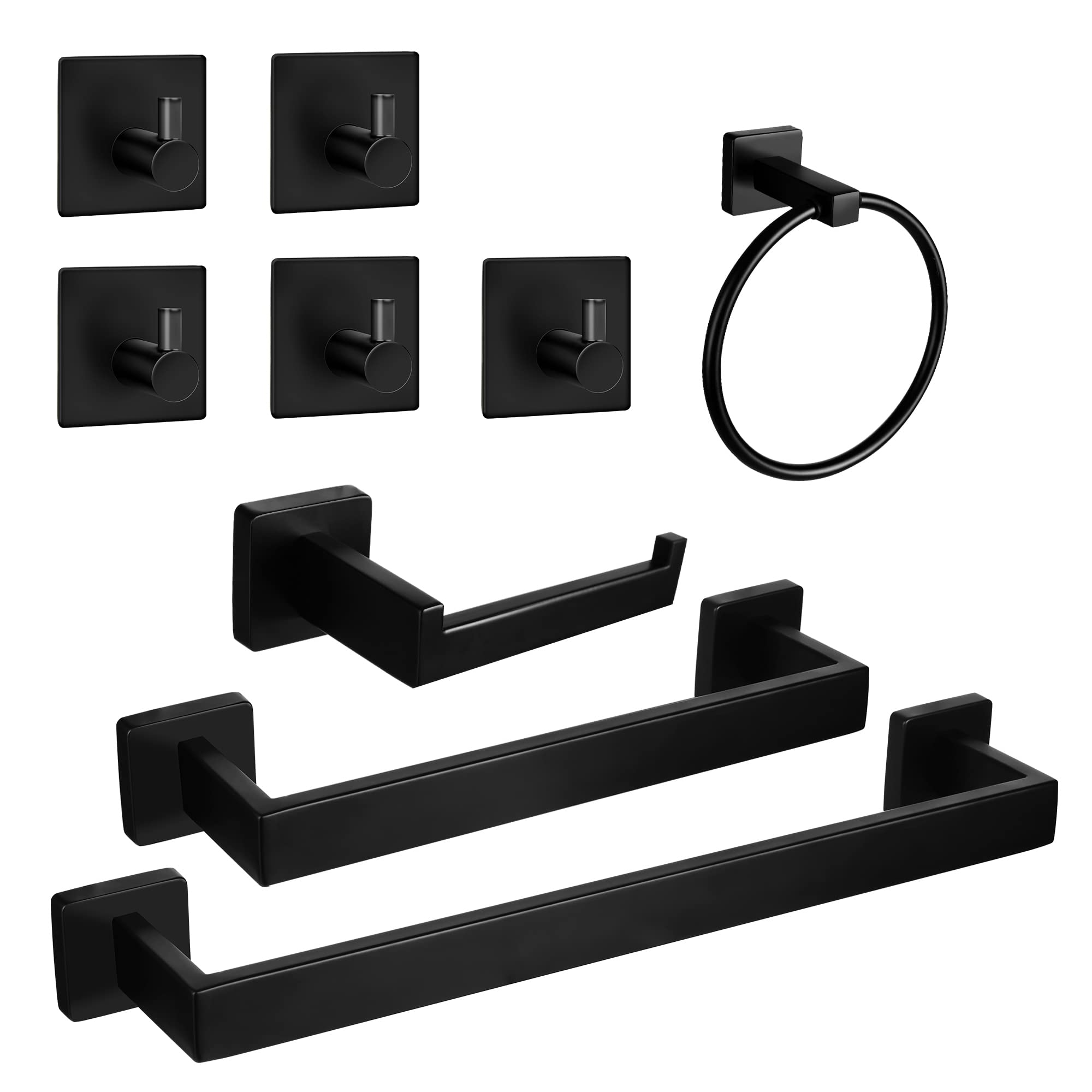 9-Piece Matte Black Stainless Steel Bathroom Hardware Set - 16