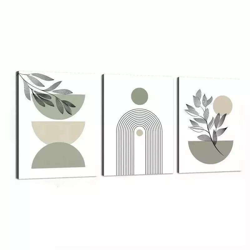 3-Piece Boho Chic Sage Green Modern Abstract Geometric Wall Art Set - Framed Canvas 50x70cm (20x28in) - High Quality Print - Ready to Hang - Perfect for Living Room, Bedroom & Office Decor