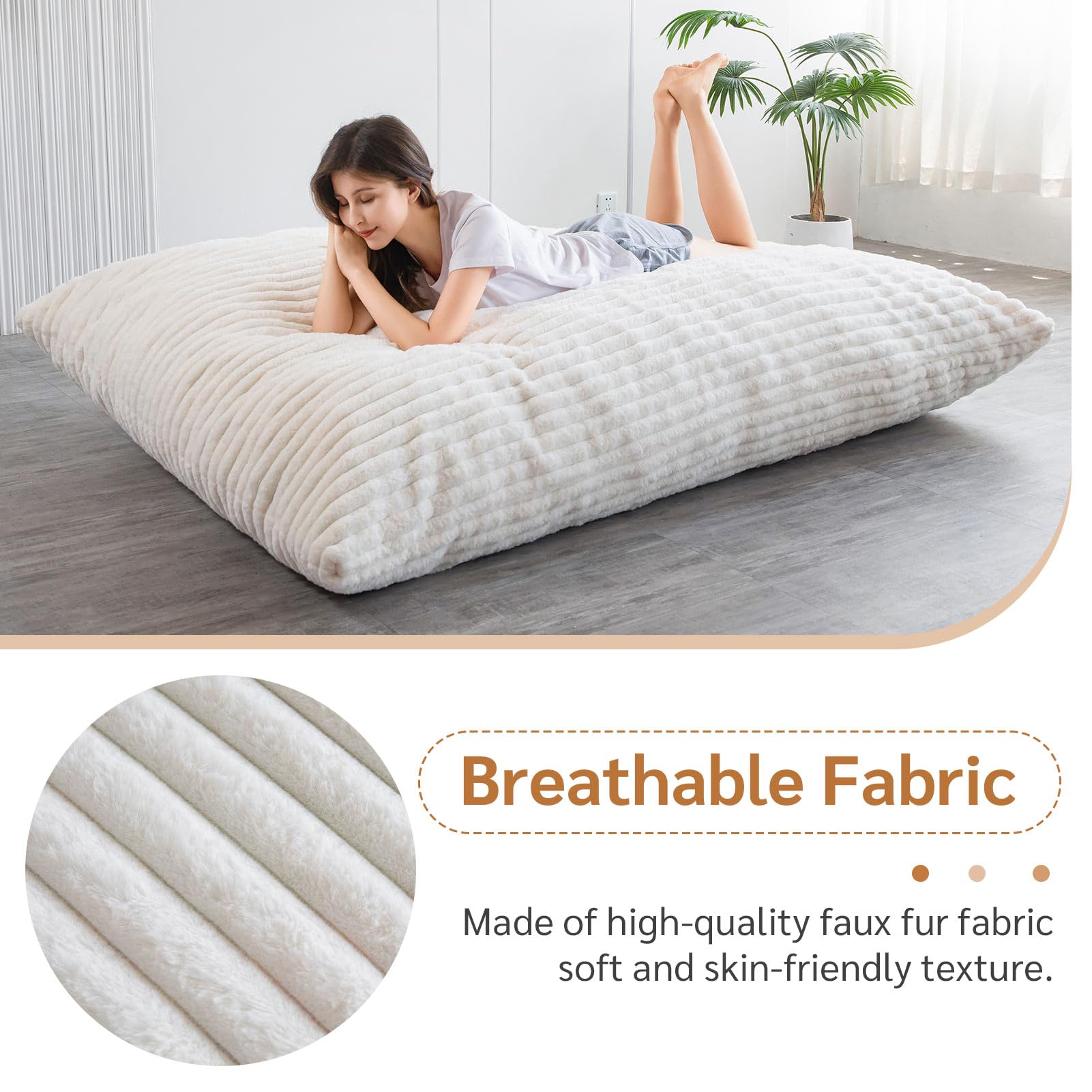BYBYME 3-in-1 Convertible Bean Bag Chair & Sofa Bed for Adults - High-Density Foam Filling, Soft Faux Fur Cover - Giant Lounger for Living Room, Bedroom & Game Room - Perfect for Relaxing, Gaming & Movie Nights