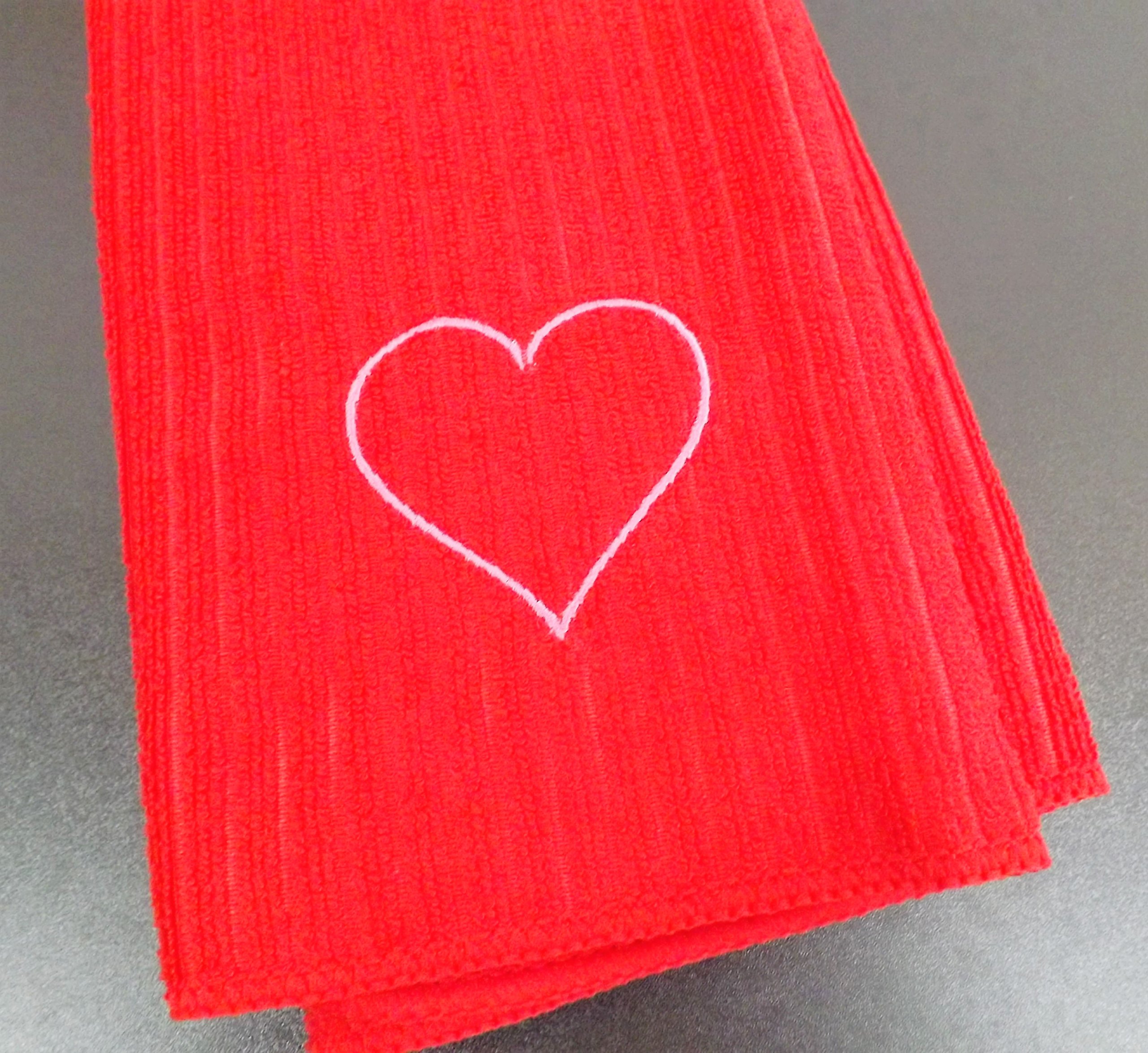 Embroidered Heart Tea Towel Set - Red and Pink Cotton Kitchen Towels for Valentine's Day, Bridal Shower & Home Decor