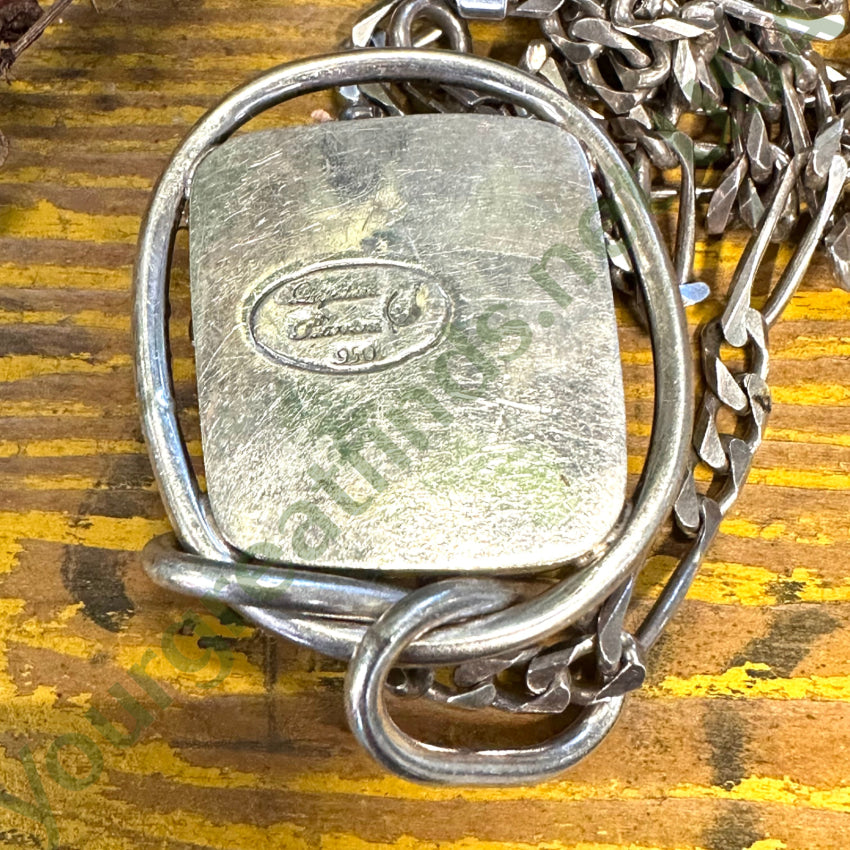 Vintage Heavy 950 Sterling Silver Dinosaur Bone Necklace - Authentic Lapidario Barrera Jewelry for Men & Women | Perfect for Gifts, Parties & Unique Fashion Statements