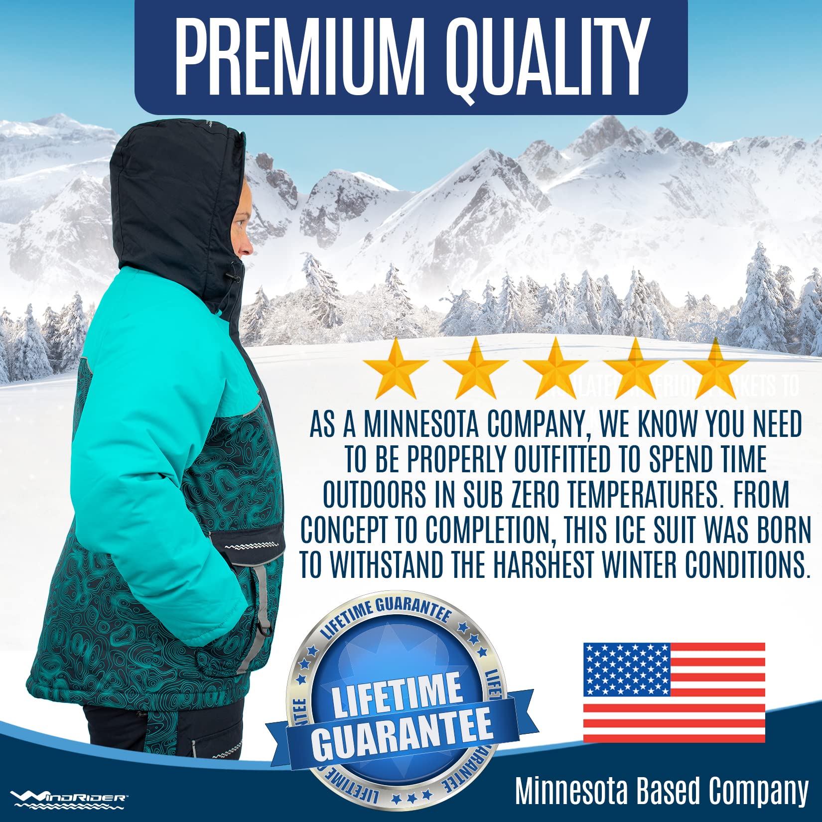 WindRider Unisex Insulated Waterproof Ice Fishing Suit Set - Thermal Bib Overalls & Jacket for Men & Women - Extreme Cold Weather Gear for Ice Fishing, Snowmobiling & Winter Outdoor Activities