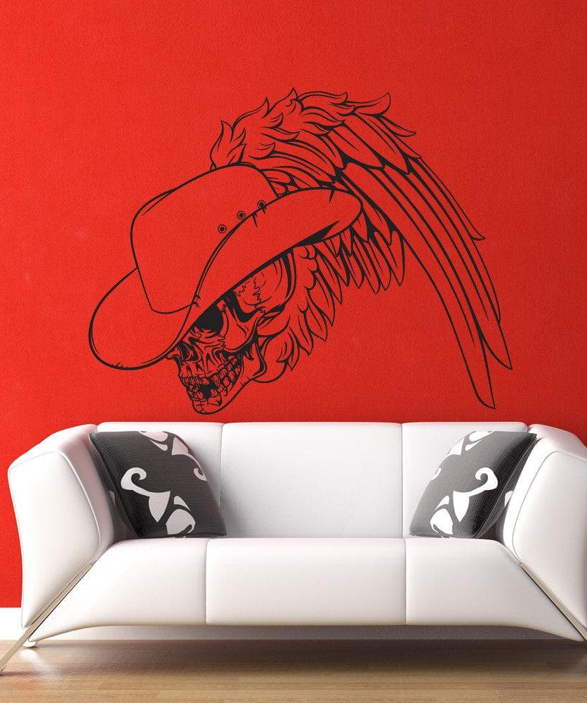Cowboy Skull Vinyl Wall Decal Sticker #1252 - Western Home Decor for Living Room, Bedroom, or Office