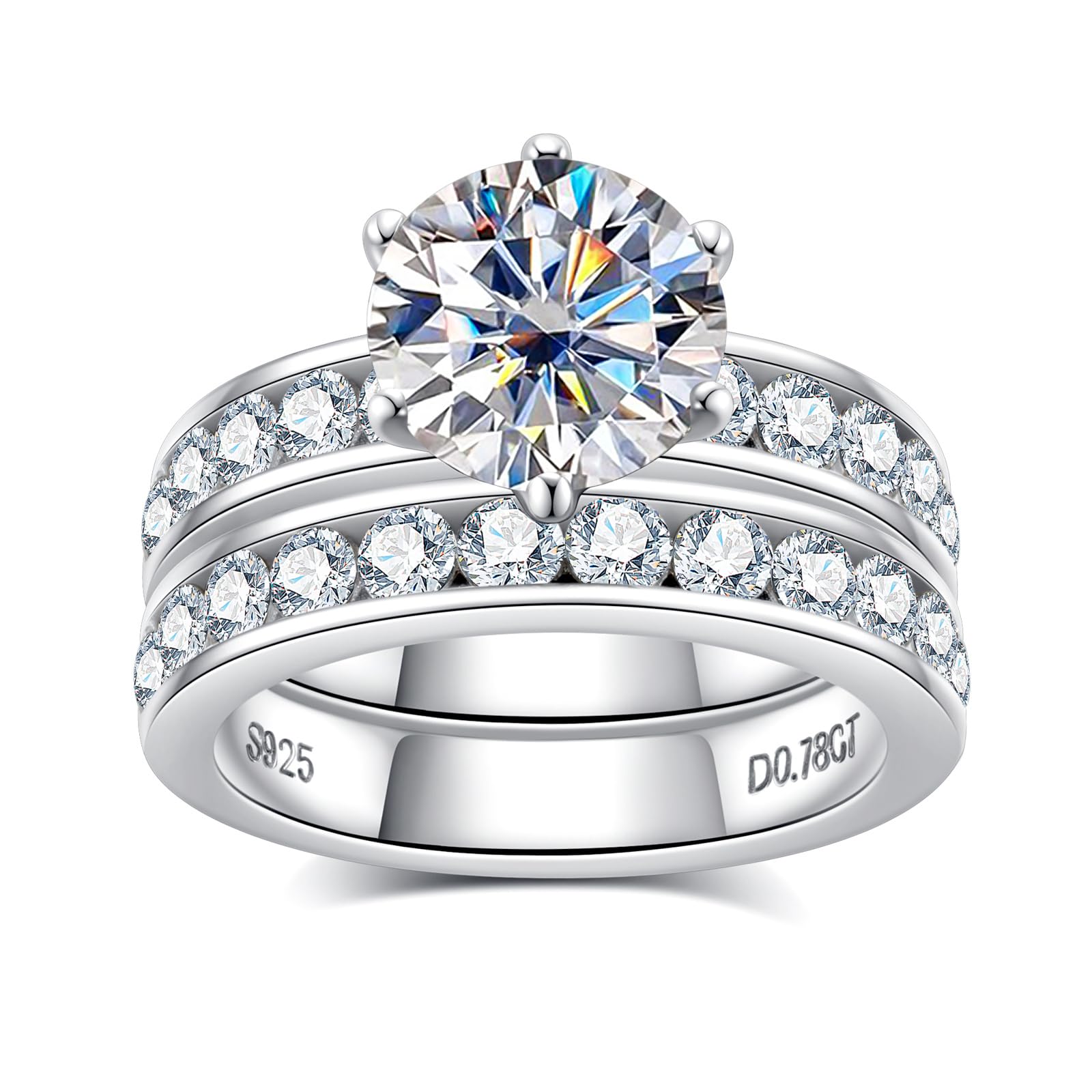 4.48CTTW D Color VVS1 Round Cut Moissanite Wedding Rings Bridal Sets - 925 Sterling Silver Engagement Rings & Wedding Band for Women - Perfect for Proposals, Anniversaries & Bridal Jewelry