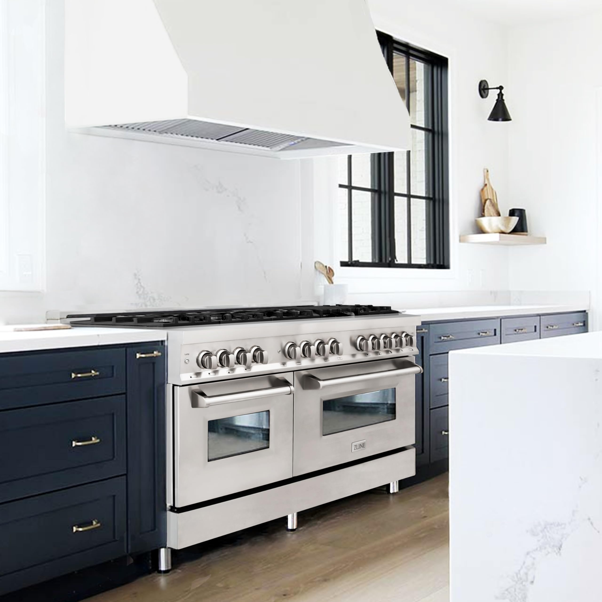 ZLINE RA60 60-Inch Stainless Steel Dual Fuel Range - 9 Burner Gas Cooktop & 2 Electric Convection Ovens - 7.4 cu. ft. Capacity - Professional Kitchen Appliance for Home Chefs & Cooking Enthusiasts