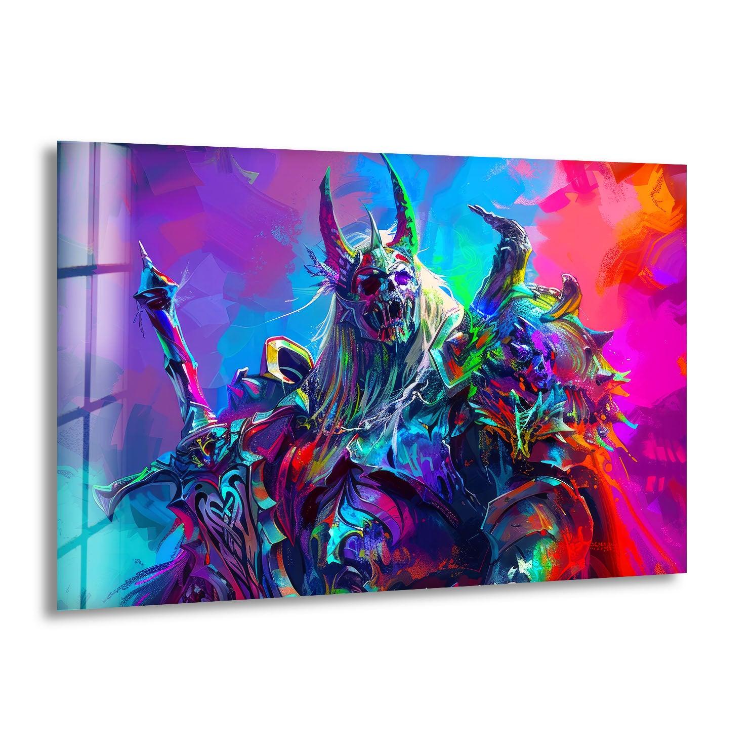 Stunning Colorful Lich King Glass Wall Art - Handmade Fantasy Home Decor for Living Room, Bedroom & Game Room - Perfect Gift for Gamers & Warcraft Fans