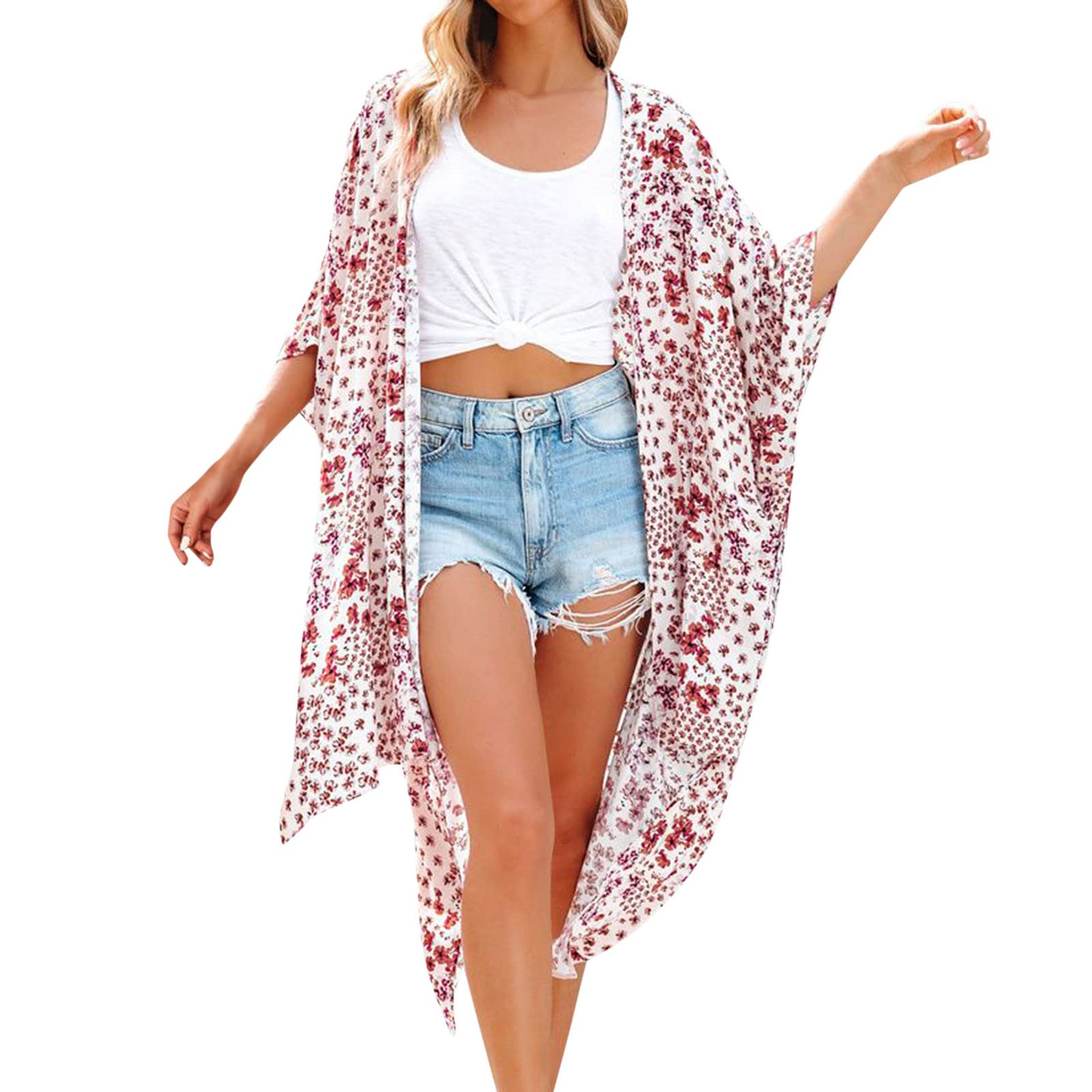 Women's Lightweight Chiffon Printed Blazer Cardigan - Summer Beach Cover-Up & Sun Protection - Office Wear & Vacation Outfit - Perfect for Casual, Work & Travel