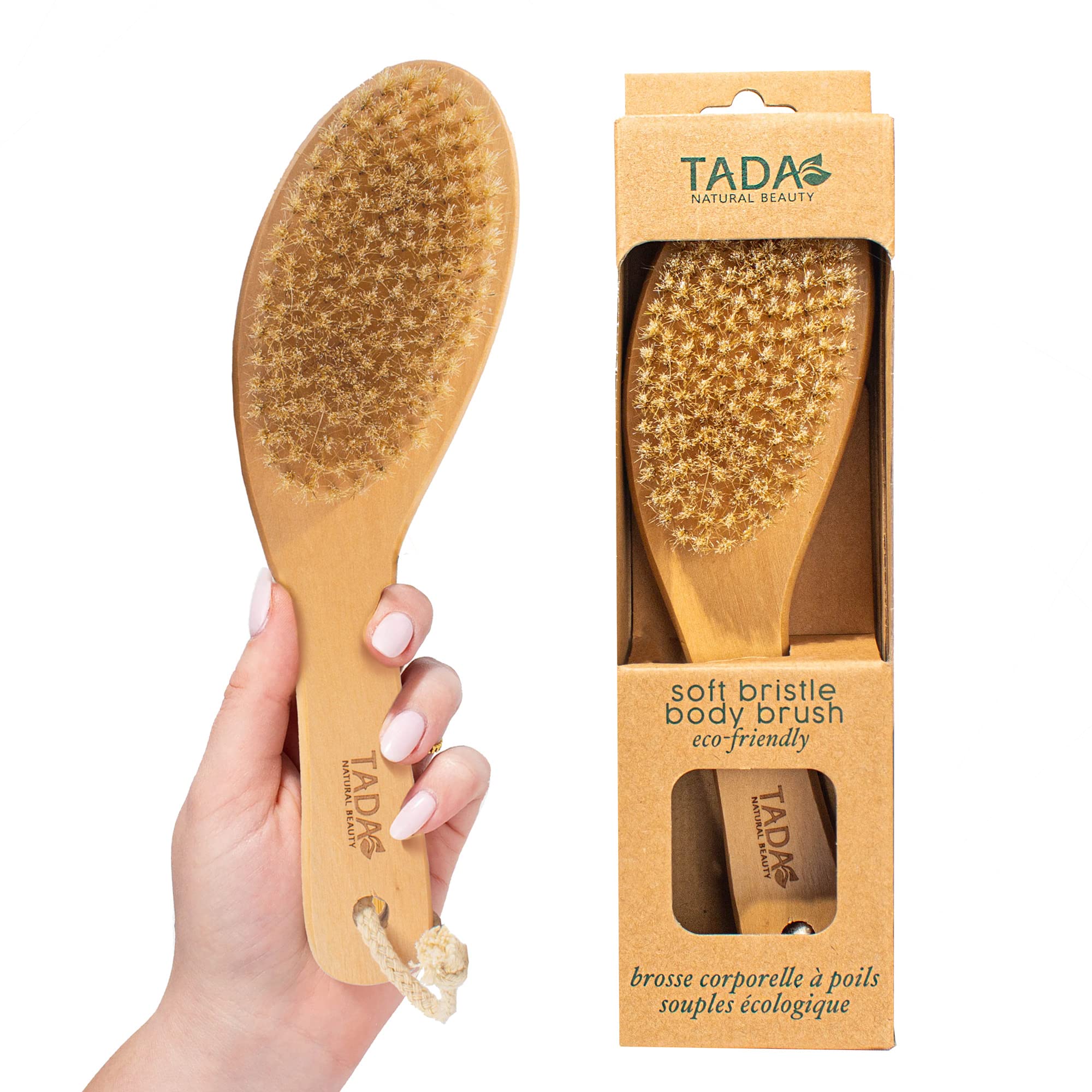 Tada Natural Beauty Dry Body Brush - Gentle Exfoliation for Cellulite Removal, Lymphatic Drainage & Improved Blood Circulation | Shower & Spa Body Brush for Soft, Smooth Skin | Perfect for Pre-Shower Exfoliation & Post-Workout Recovery