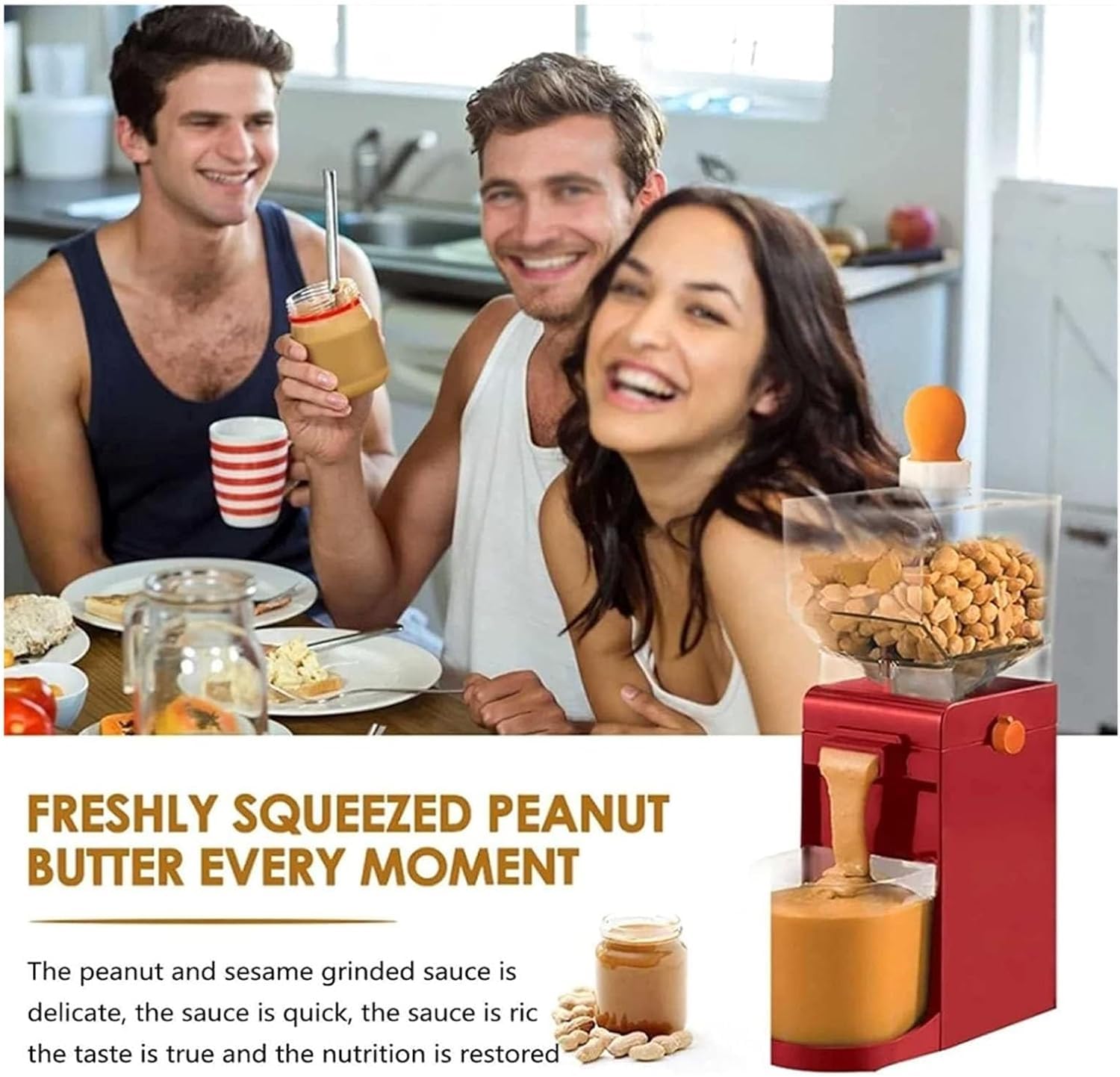 Electric Peanut Butter Maker Machine - 500ml Capacity, Non-Slip Base & Hourglass Design for Smooth Grinding | Perfect for Homemade Nut Butters, Healthy Snacks & Kitchen Use