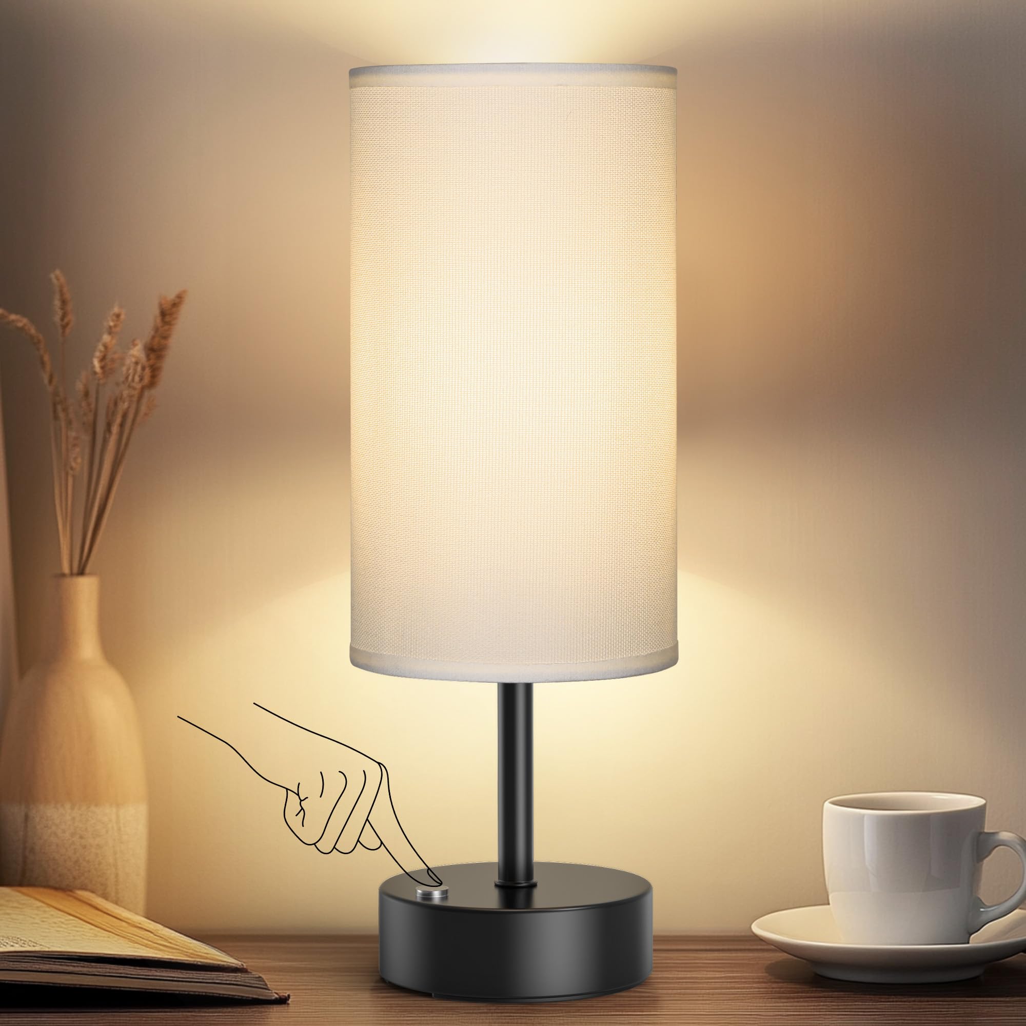 ROTTOGOON 3-Color Temperature Rechargeable LED Bedside Lamp - USB Port & AC Outlet, Wireless Nightstand Table Lamp for Bedroom, Living Room, Nursery - Warm White/Cool White/Daylight (Cordless) - Perfect for Reading, Relaxing & Nighttime Use