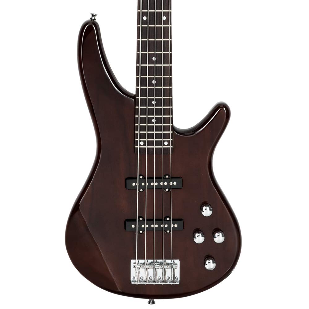 Lykos Premium Electric 5-String Bass Guitar with Full Size Gig Bag, Adjustable Strap, Pick, and Wrench Tool - Earth Brown Finish | Perfect for Live Performances, Studio Recording & Music Practice