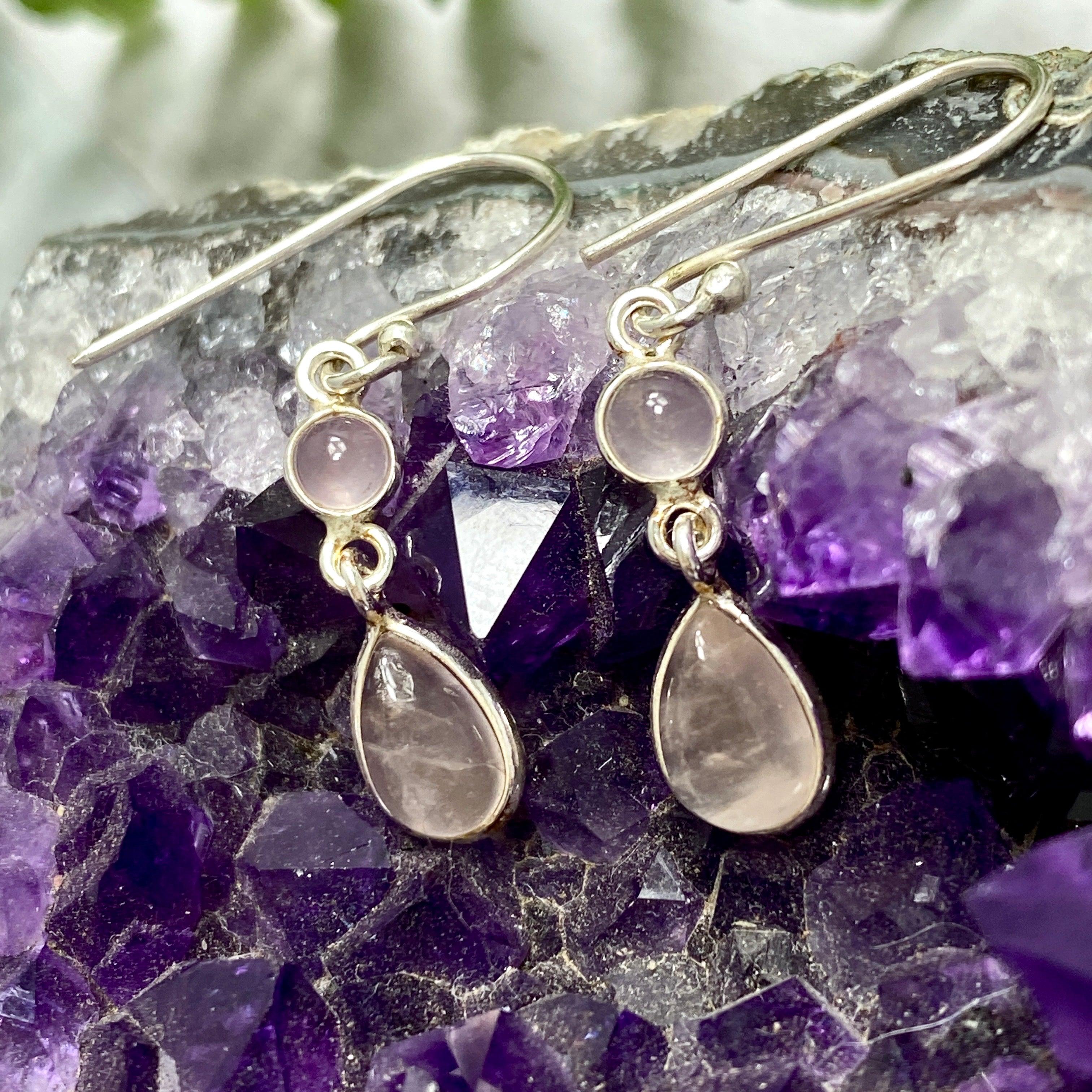 Rose Quartz Teardrop Earrings with Multi-Stone Design - Elegant Dangle Earrings for Women, Perfect for Weddings, Parties & Everyday Wear - KEGJ1205