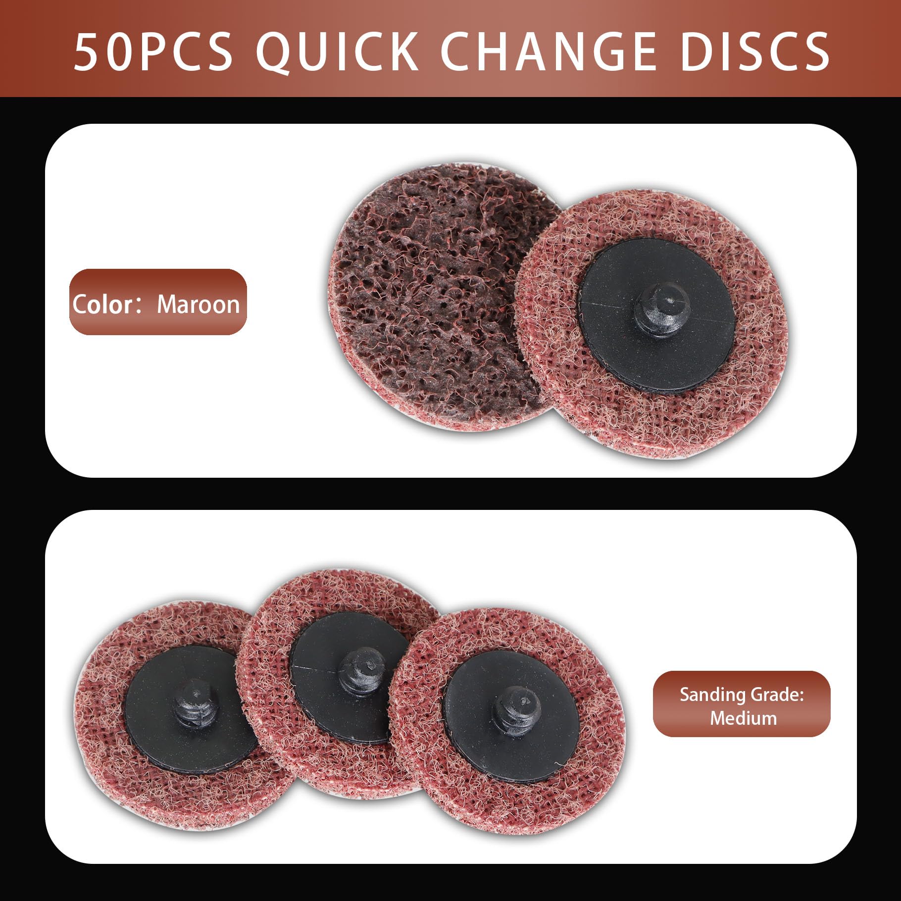 50Pcs 2 Inch Quick Change Sanding Discs - Medium Grit Surface Prep Conditioning Discs for Stripping, Grinding, Polishing & Finishing - Perfect for Woodworking, Metalworking & DIY Projects