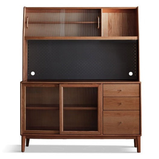 Solid Oak Wood Sideboard Buffet Cabinet - Rustic Farmhouse Dining Room Storage for Dishes, Linens & Entertaining Essentials