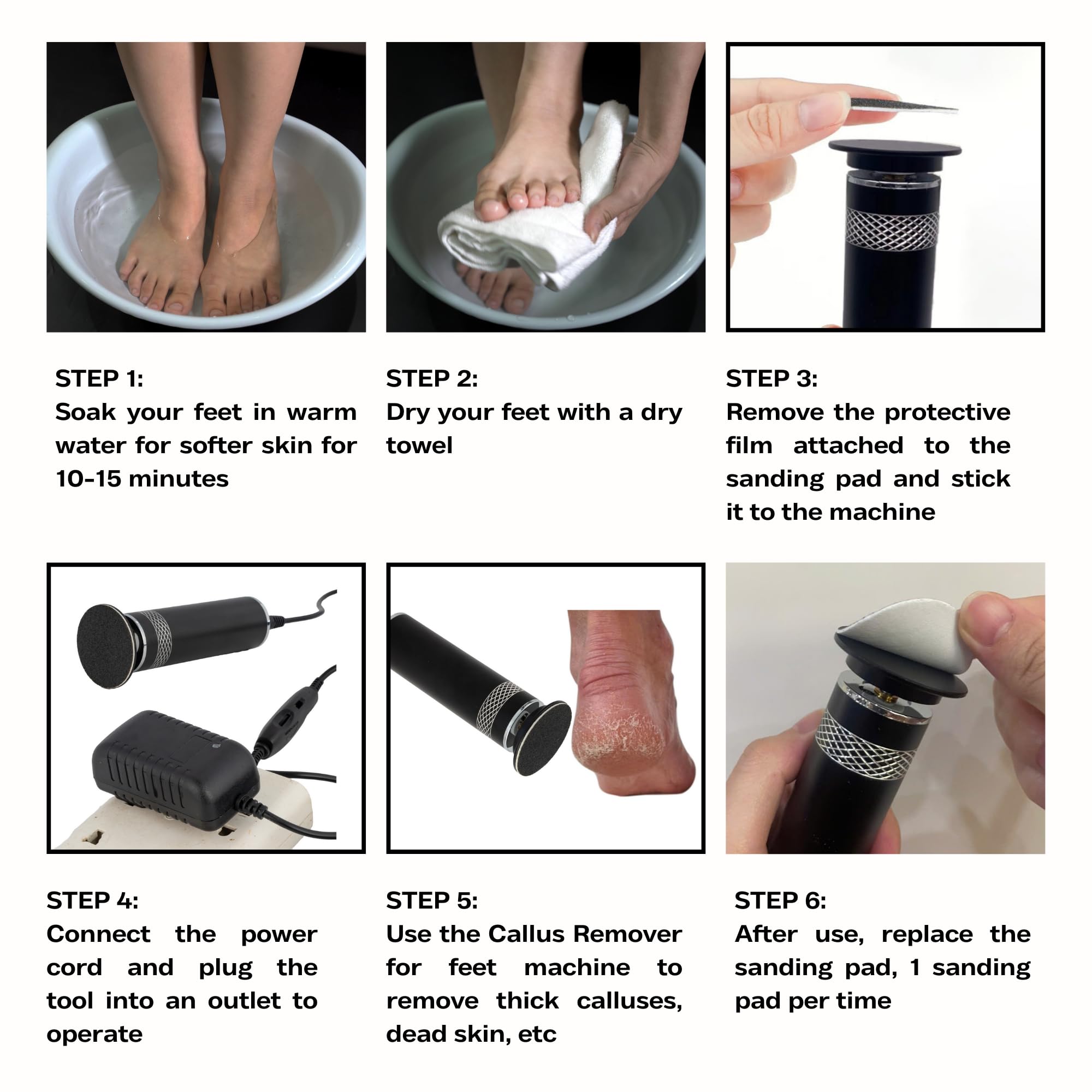 2025 Upgraded Ultra-High Power Electric Foot Callus Remover with 2.5m Extra-Long Cord & 60 Replaceable Sandpaper Discs - Professional Pedicure Tool for Cracked Heels, Dead Skin Removal - Perfect for Home Spa, Salon & Travel Use (Black)