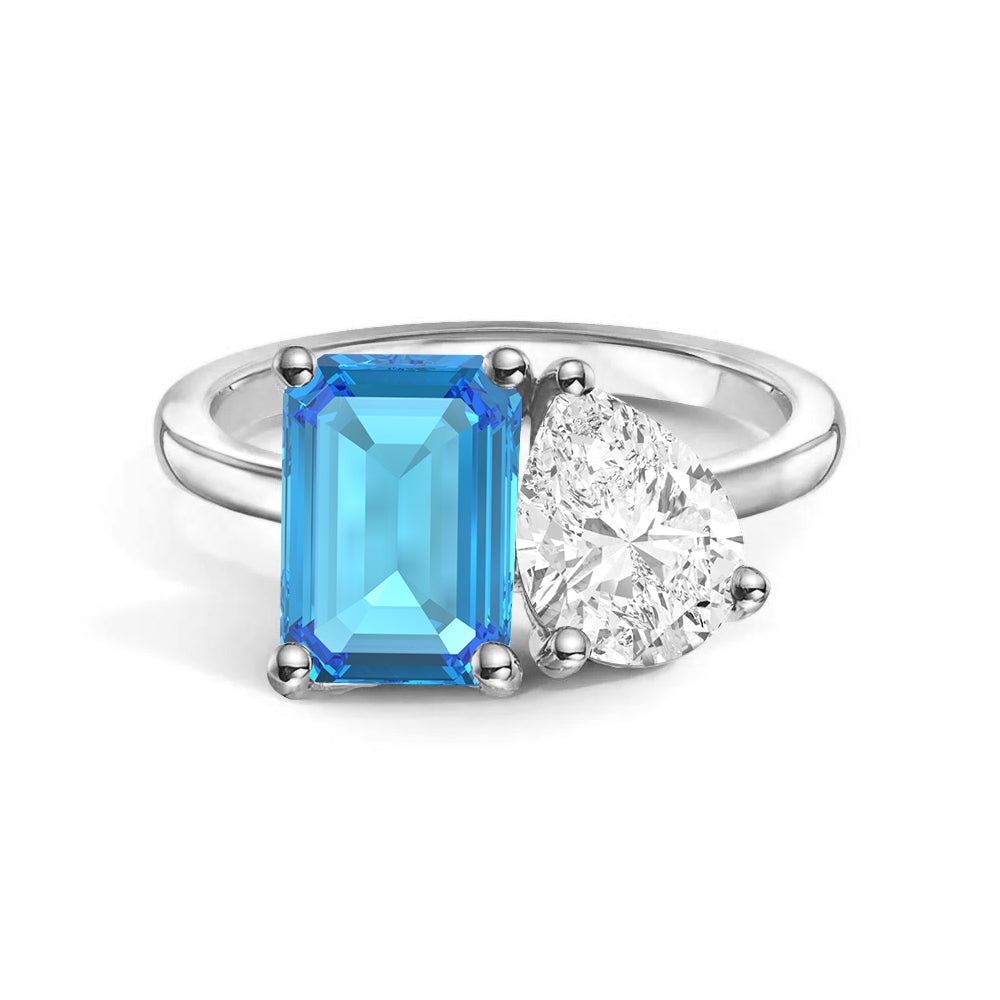 Personalized Toi et Moi Blue Topaz Birthstone Ring - Anniversary Gift for Her, Couple Jewelry, Romantic Present for Wife, Girlfriend - Perfect for Valentine's Day, Engagement, Wedding & Special Occasions