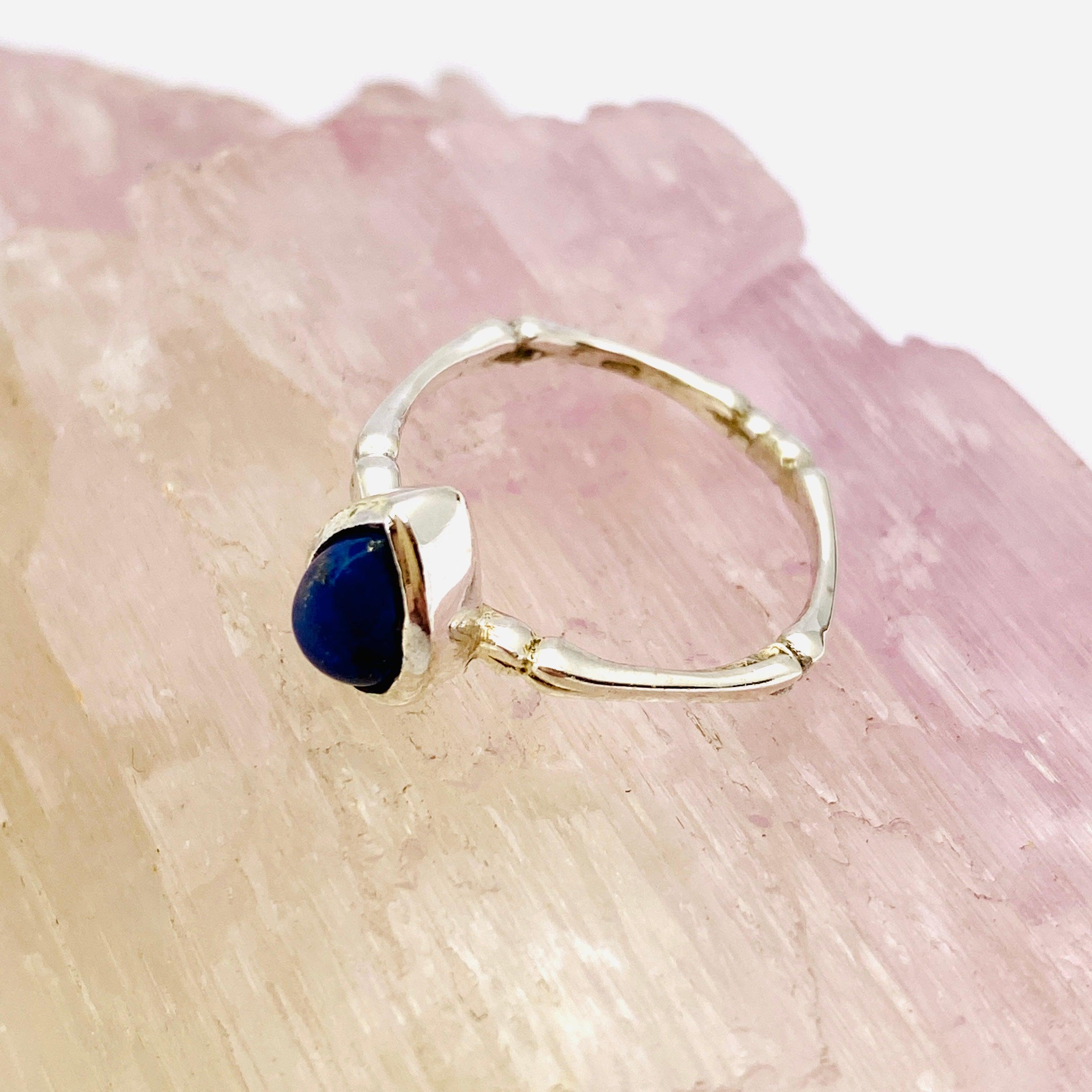 Lapis Lazuli Cabochon Teardrop Fine Band Ring - 925 Sterling Silver Handmade Jewelry for Women - Perfect for Gift Giving, Meditation & Spiritual Healing