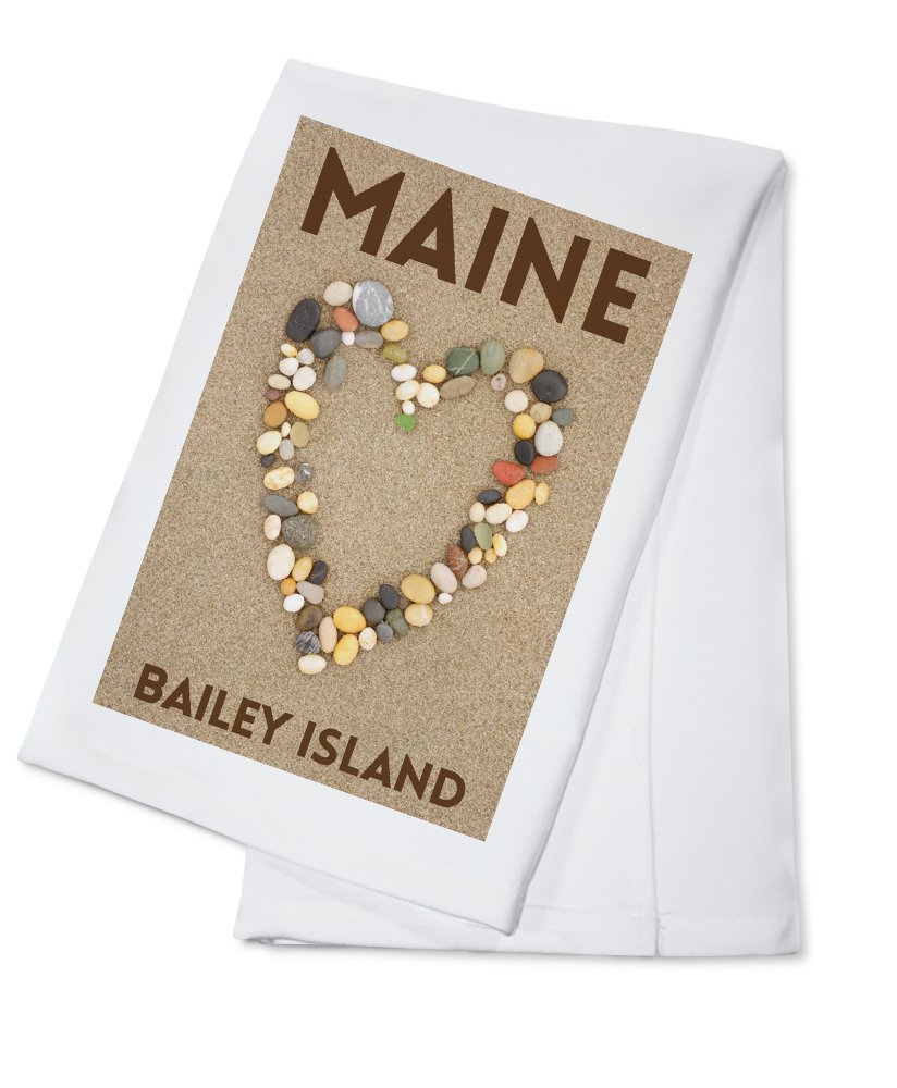 Bailey Island Maine Stone Heart on Sand 100% Cotton Tea Towel - Decorative Hand Towel for Kitchen, Bathroom & Home Decor - Perfect for Dish Drying, Gift Giving & Coastal Themed Decor