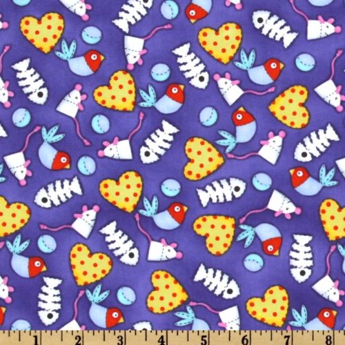 Premium 100% Cotton Cat Fabric - The Cat's Meow Print - Purple Cat Toy Material by The Yard - Perfect for DIY Cat Toys, Pet Beds & Home Decor