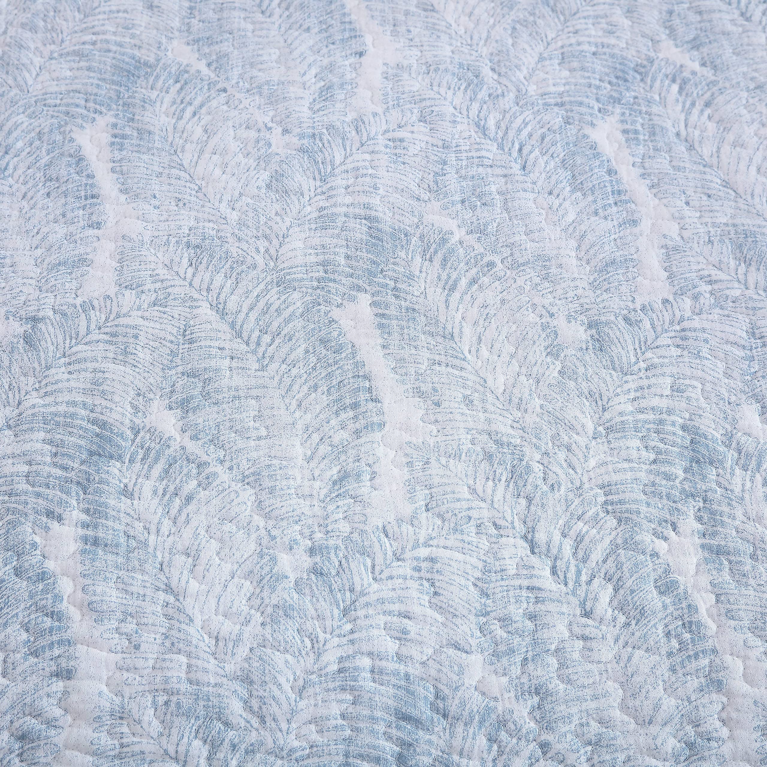 Tommy Bahama King Size Reversible Cotton Quilt Set with Matching Sham - Coastal Bedding in Distressed Water Leaves Blue, Textured Reverse for Comfort & Style | Perfect for Beach House, Guest Room & Coastal-Themed Bedrooms