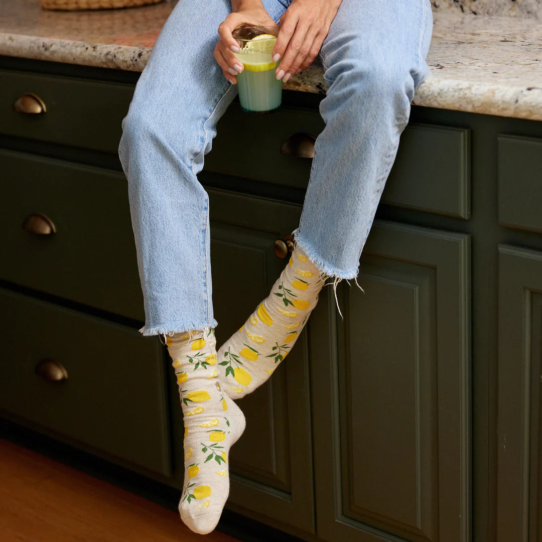 Conscious Step Socks - Eco-Friendly Tree Planting Lemon Print Socks for Men & Women - Perfect for Hiking, Yoga & Everyday Wear