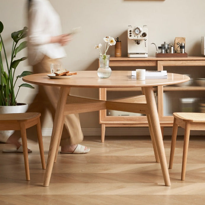 Solid Oak Wood Round Dining Table - Natural Finish, Durable & Stylish for Kitchen, Dining Room, or Outdoor Patio Use