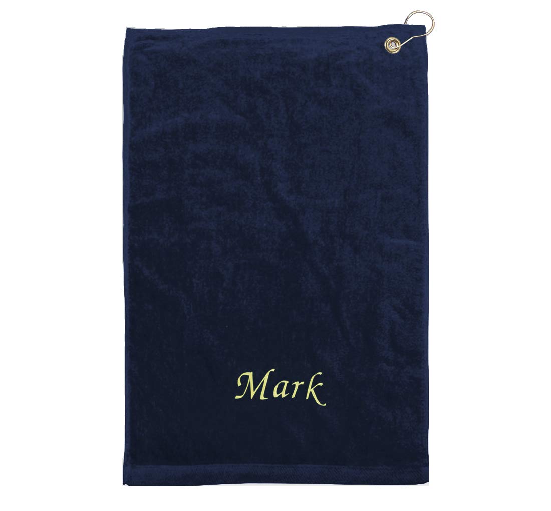 Premium Personalized Embroidered Monogram Golf Towels Set of 2 - 100% Cotton Velour with Gold Grommet & Hook - Liberty21 Blue - Perfect for Golf Courses, Gym & Sports Clubs