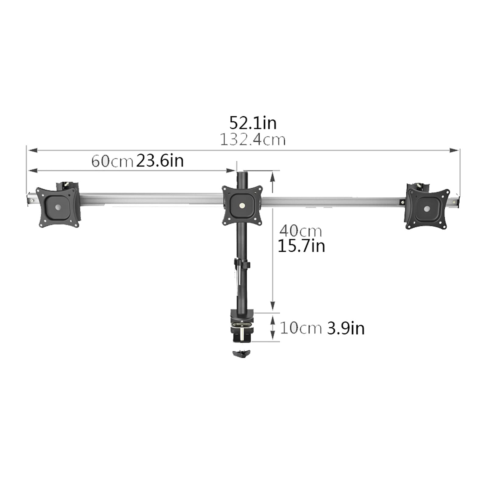 Triple Monitor Stand for 15-27 Inch Screens - Heavy Duty Aluminum Alloy Adjustable Desk Mount with 75/100mm VESA Bracket, Supports Up to 22lbs - Perfect for Home Office, Gaming Setup & Workstation Ergonomics (Size A)