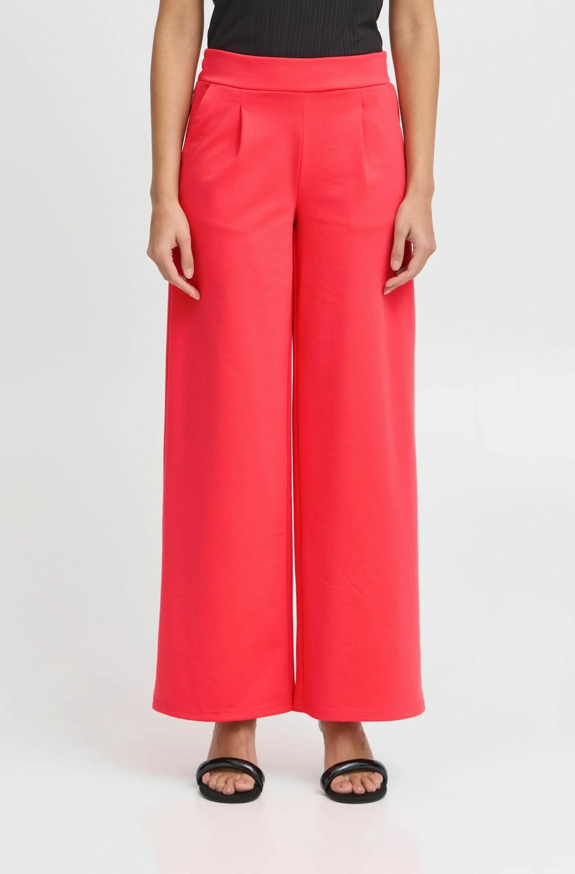 Kate Cropped Wide Leg Pants in Geranium - Women's High Waisted Casual Trousers for Work, Travel & Everyday Wear