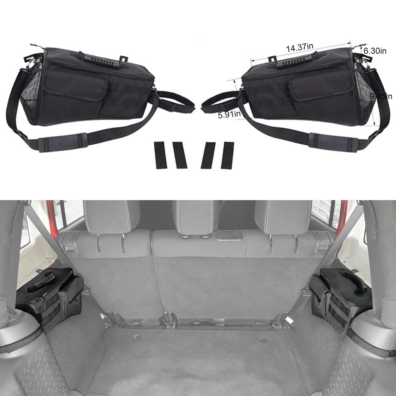 Jeep Wrangler JK & Unlimited 4 Door Rear Trunk Organizer Storage Bag (2007-2017) - 2PCS Interior Accessories for Car Organization - Perfect for Camping, Road Trips & Daily Storage