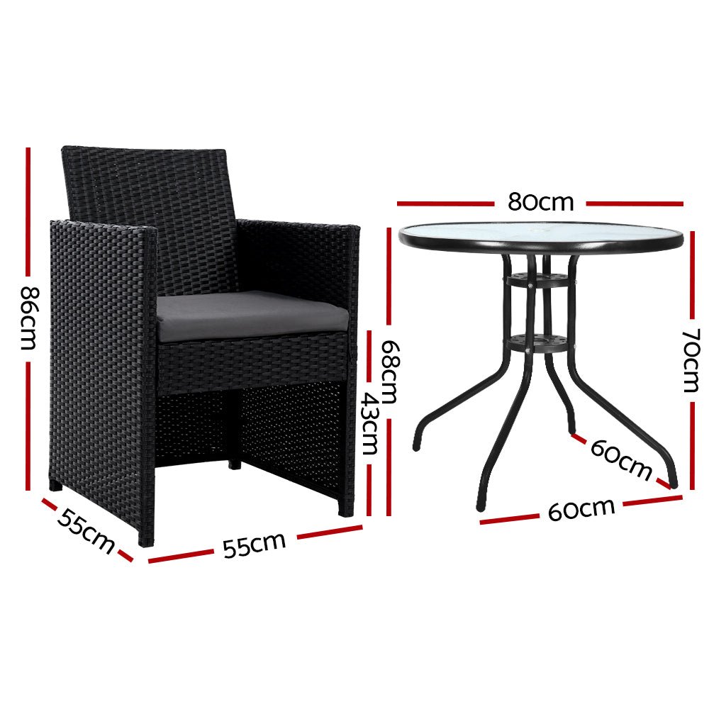 3-Piece Bistro Set Outdoor Patio Furniture - Rattan Table & Chairs with Cushions - Perfect for Garden, Balcony, Backyard Dining & Relaxation