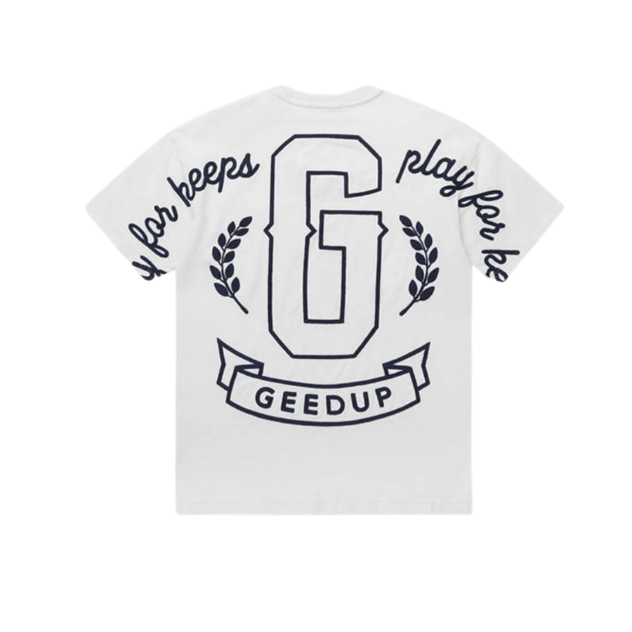 Geed Up G PFK T-Shirt for Men - White & Navy Cotton Crewneck Tee - Streetwear Fashion for Casual Wear and Urban Outfits