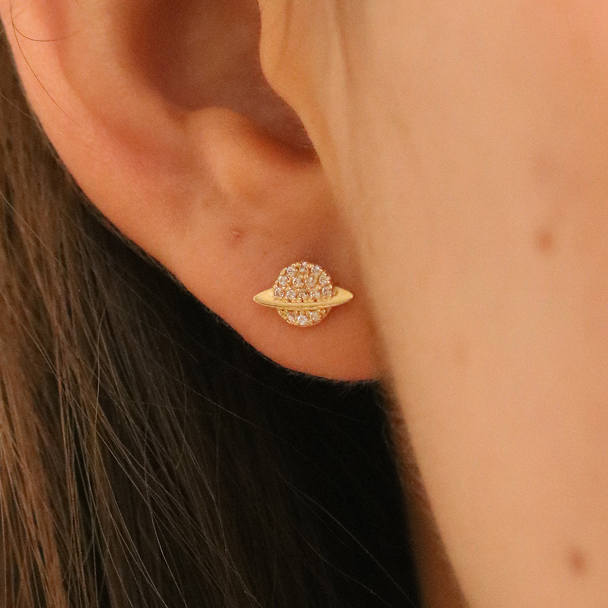 Cubic Saturn Stud Earrings for Women - Trendy Geometric Jewelry for Daily Wear & Special Occasions