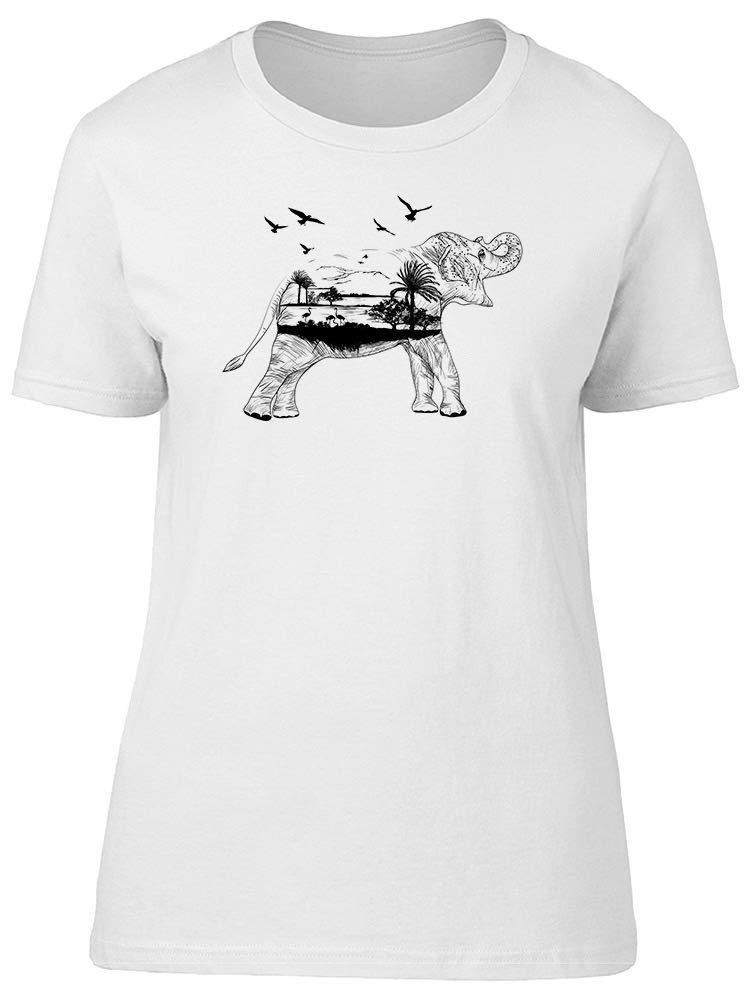 Stylish African Elephant Graphic T-Shirt for Women - Cool Landscape Print Tee - Perfect for Casual Wear, Travel & Safari Outfits
