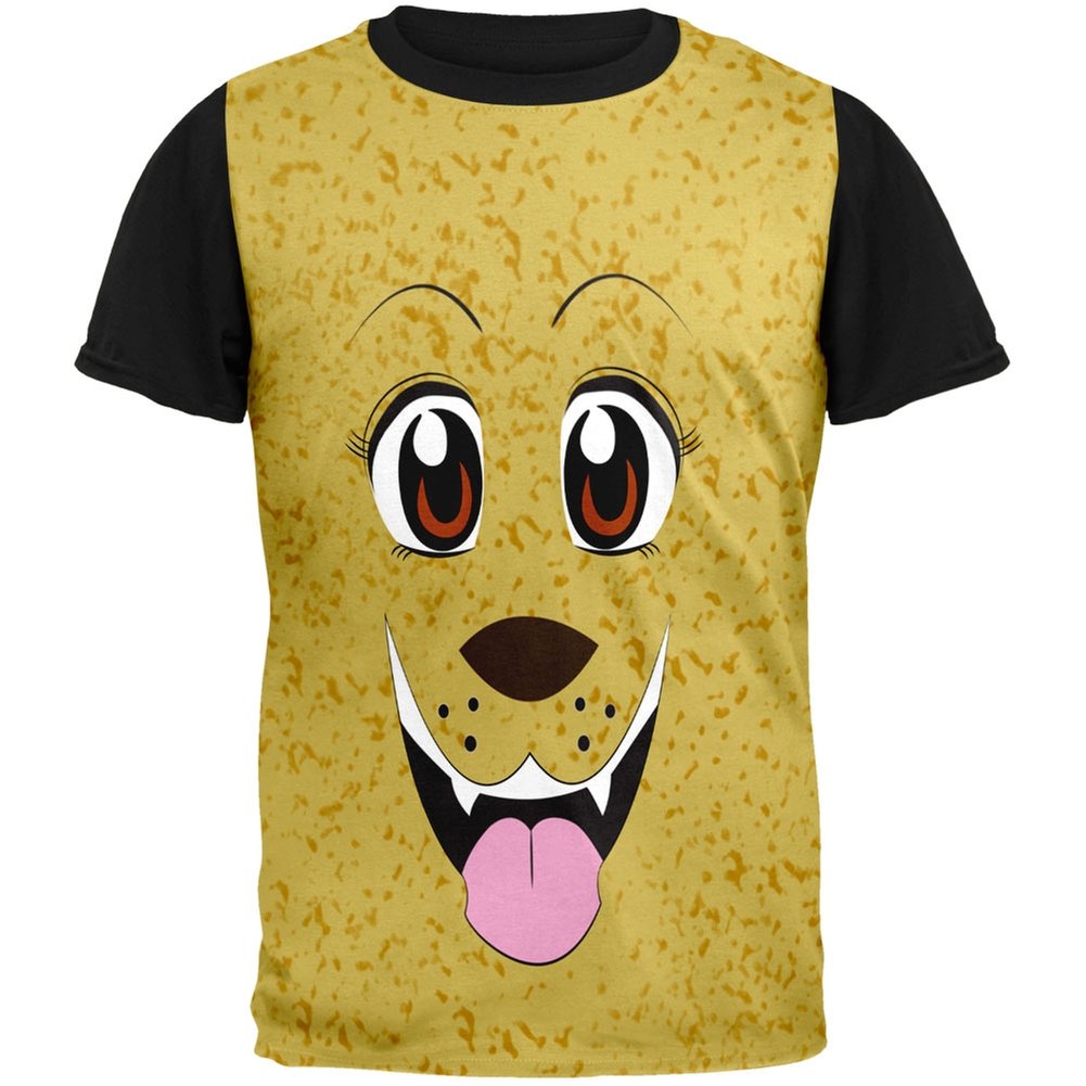 Anime Dog Face Inu Adult Black Back T-Shirt - Casual Graphic Tee for Anime Fans, Streetwear & Cosplay