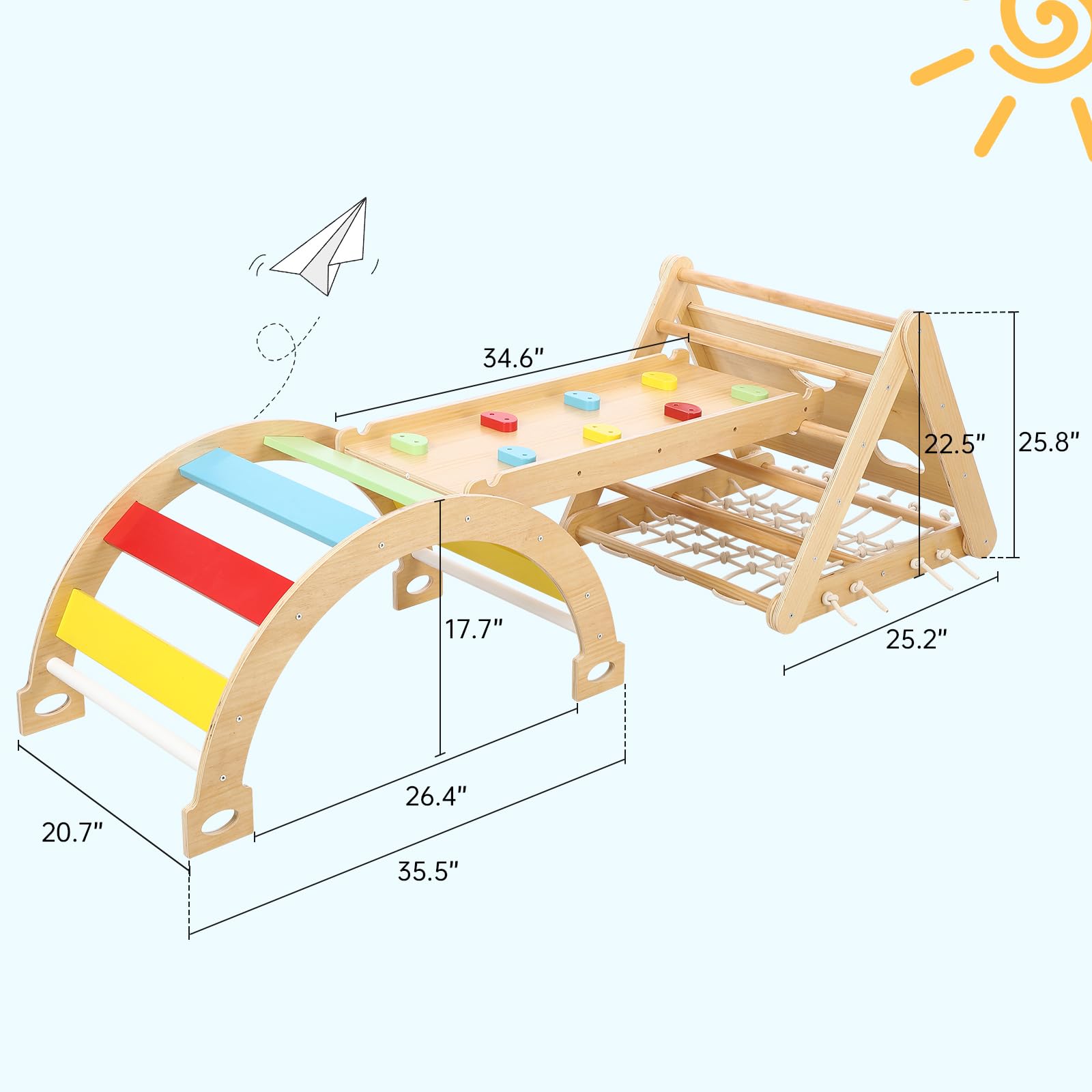 GARVEE 3-in-1 Indoor Climbing Gym for Kids - Waldorf & Montessori Climbing Set with Triangle Ladder, Climbing Ramp, Arch Climber, and Slide - Perfect for Home Playrooms, Preschools, and Daycare Centers