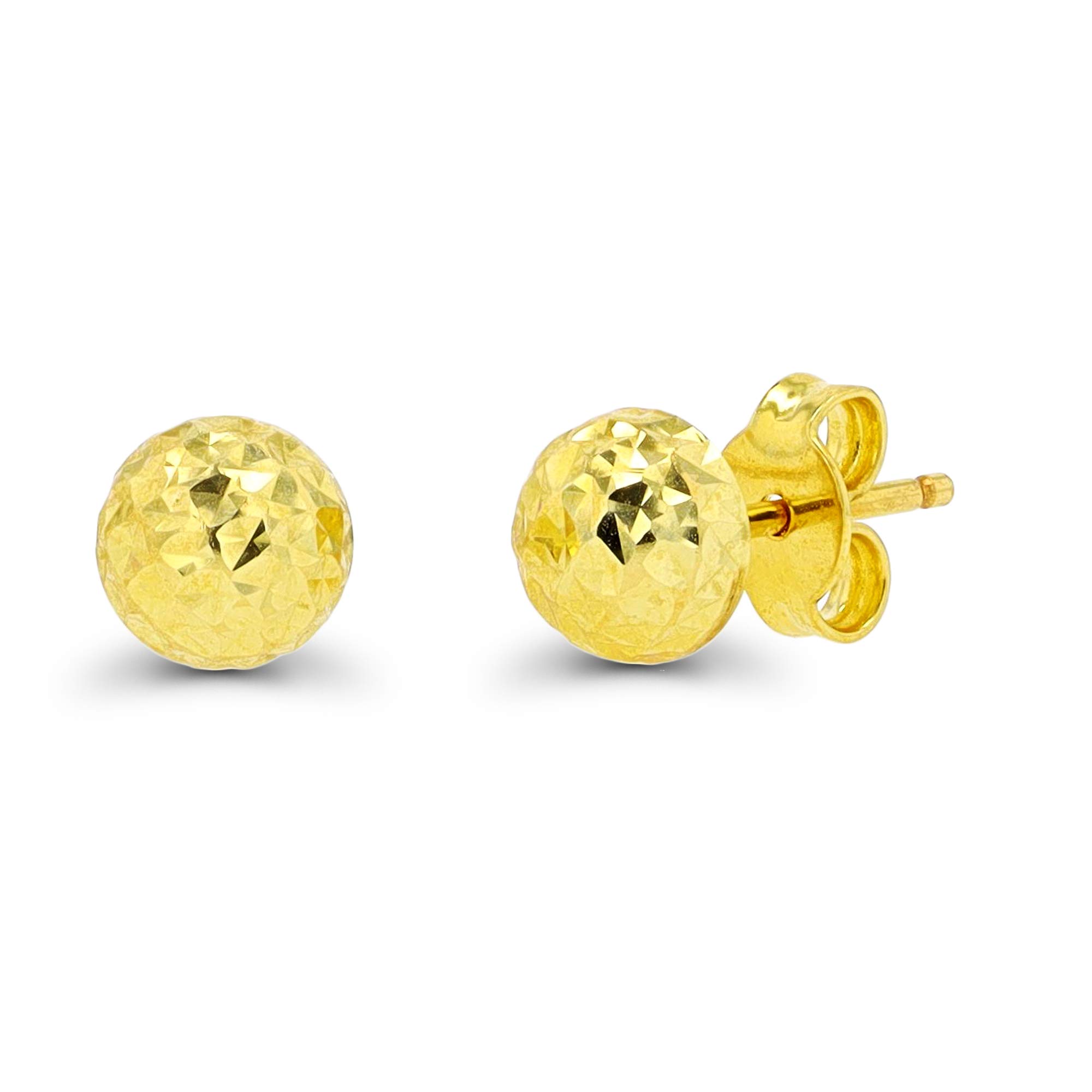 14K Yellow or White Gold Diamond Cut Ball Stud Earrings for Women | 6mm-12mm Sizes | Hypoallergenic Italian 14K Gold Backs | Perfect for Everyday Wear, Gifts & Special Occasions