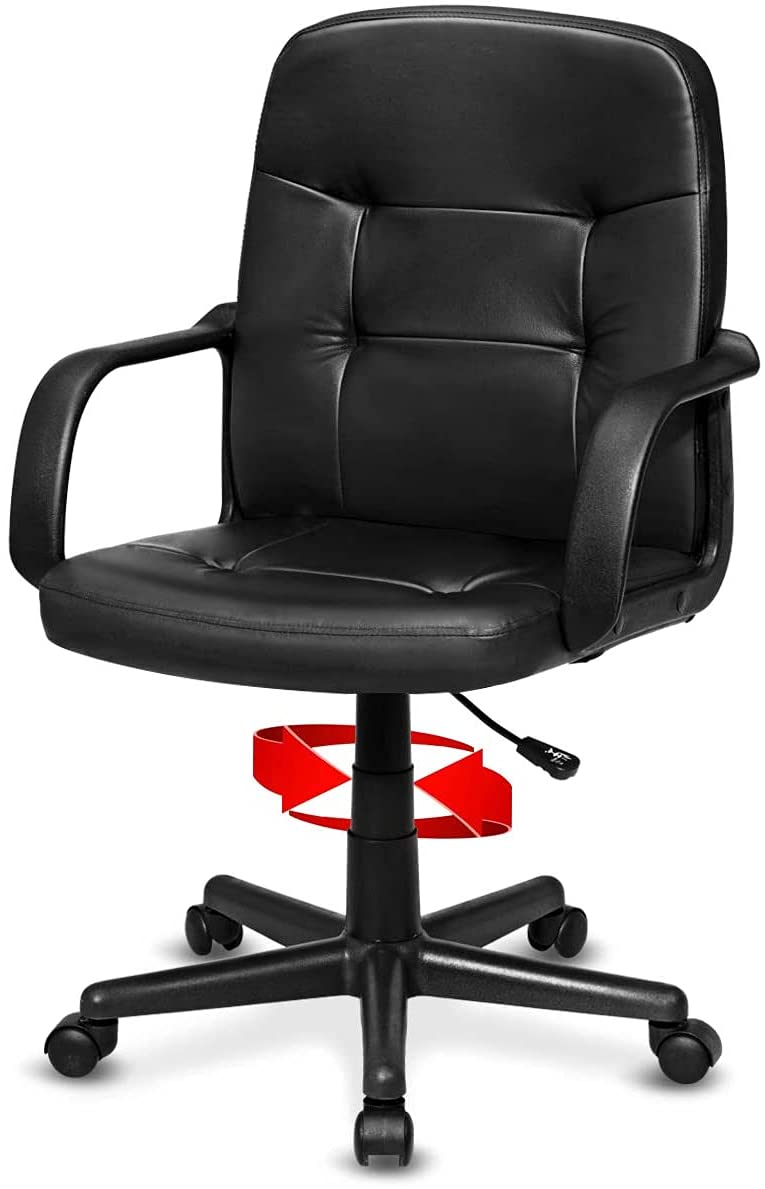 Premium PVC Leather Office Chair - Adjustable Height, Breathable Seat & Ergonomic Armrests - 360° Swivel with Smooth-Rolling Wheels - Perfect for Home Office, Gaming & Workspace (Black)