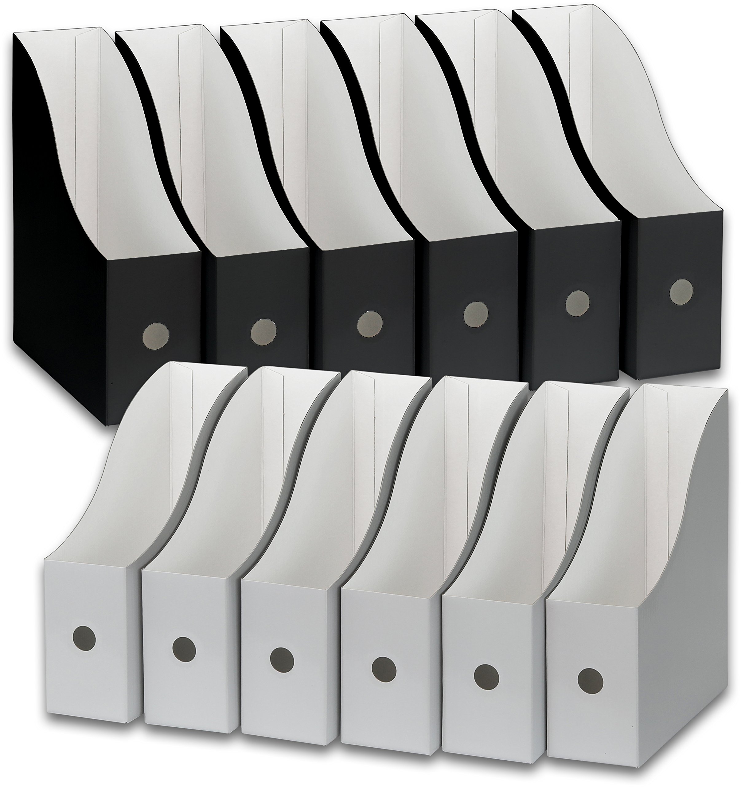 Simple Houseware Magazine File Holder Organizer Box - 12 Pack Black & White Storage Solution for Office, Home, or Classroom Organization