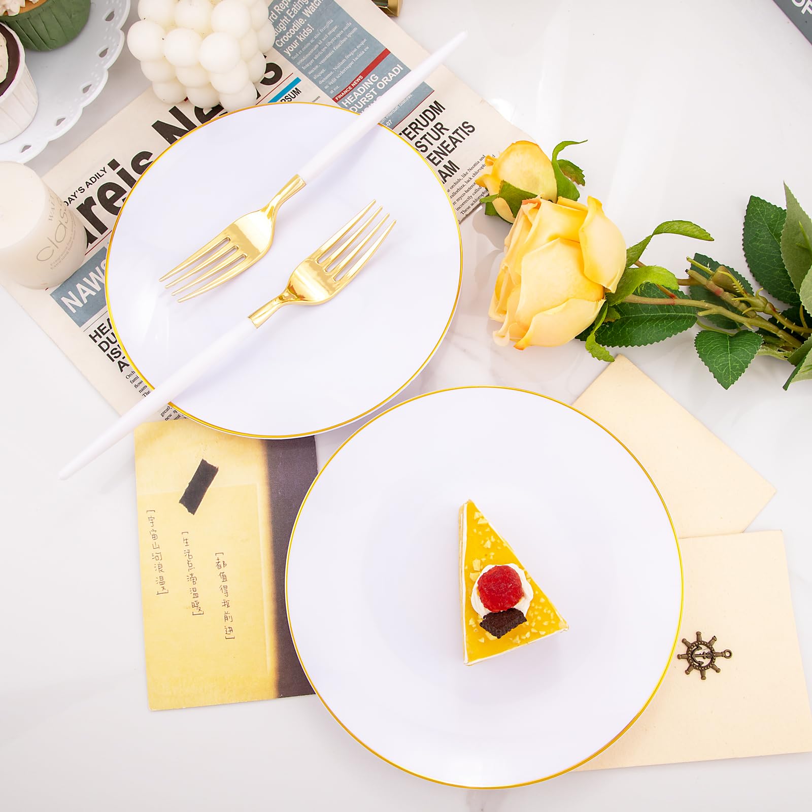 72-Piece Gold Plastic Plates Set - 7.5