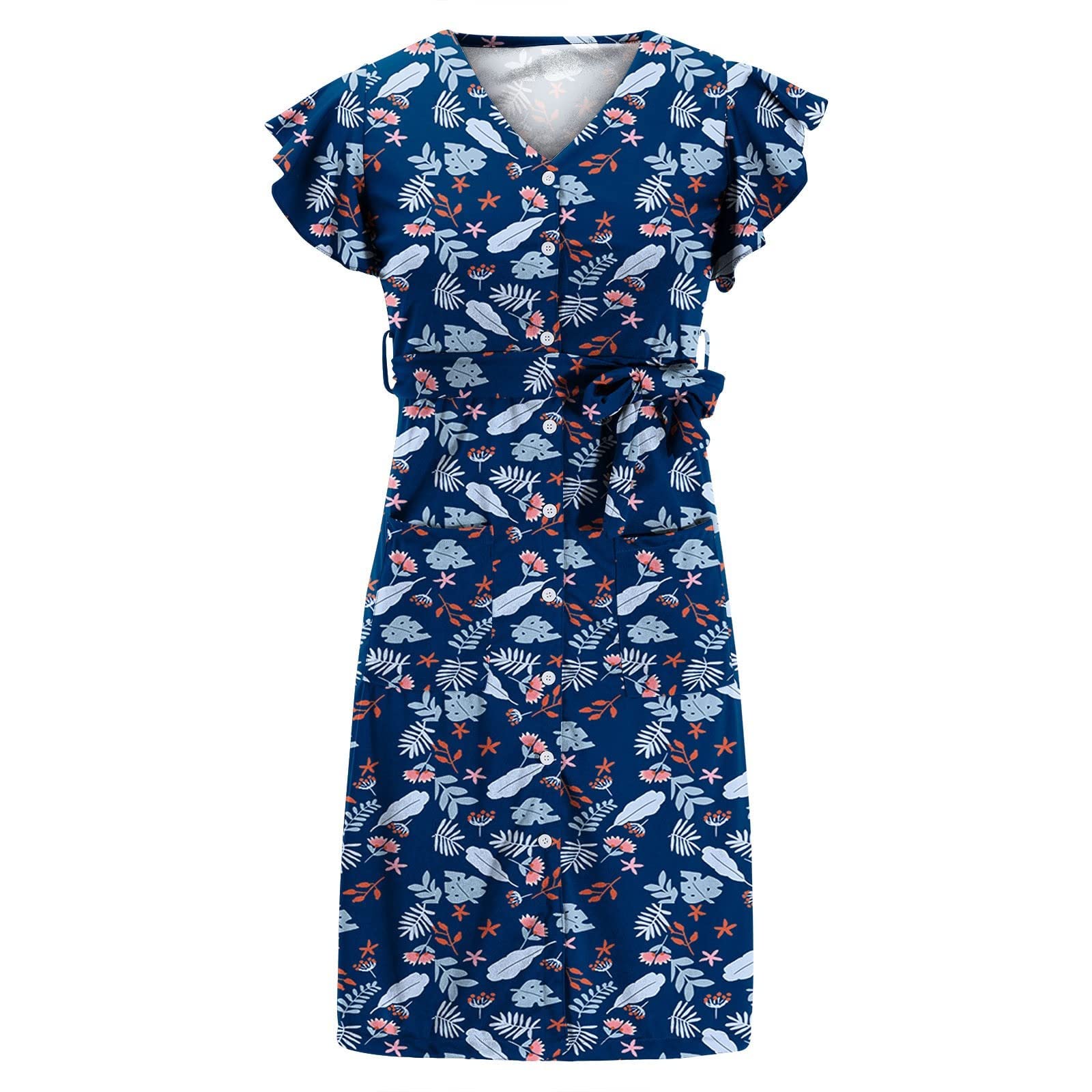 Floral Mini Dress for Women - Flowy V-Neck Short Sleeve Summer Dress with Pockets | Button Front Sundress for Beach, Vacation & Holiday Parties