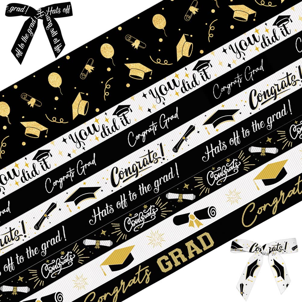 2025 Graduation Ribbons - 8 Rolls Grosgrain Ribbon for Gift Wrapping, DIY Party Decorations (3/8