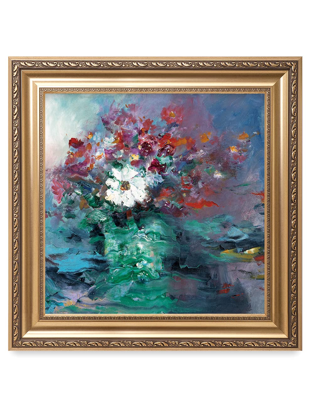 DECORARTS - Floral Vase Still Life Abstract Wall Art by David Ma | Premium Giclee Print in Classic Golden Frame (26
