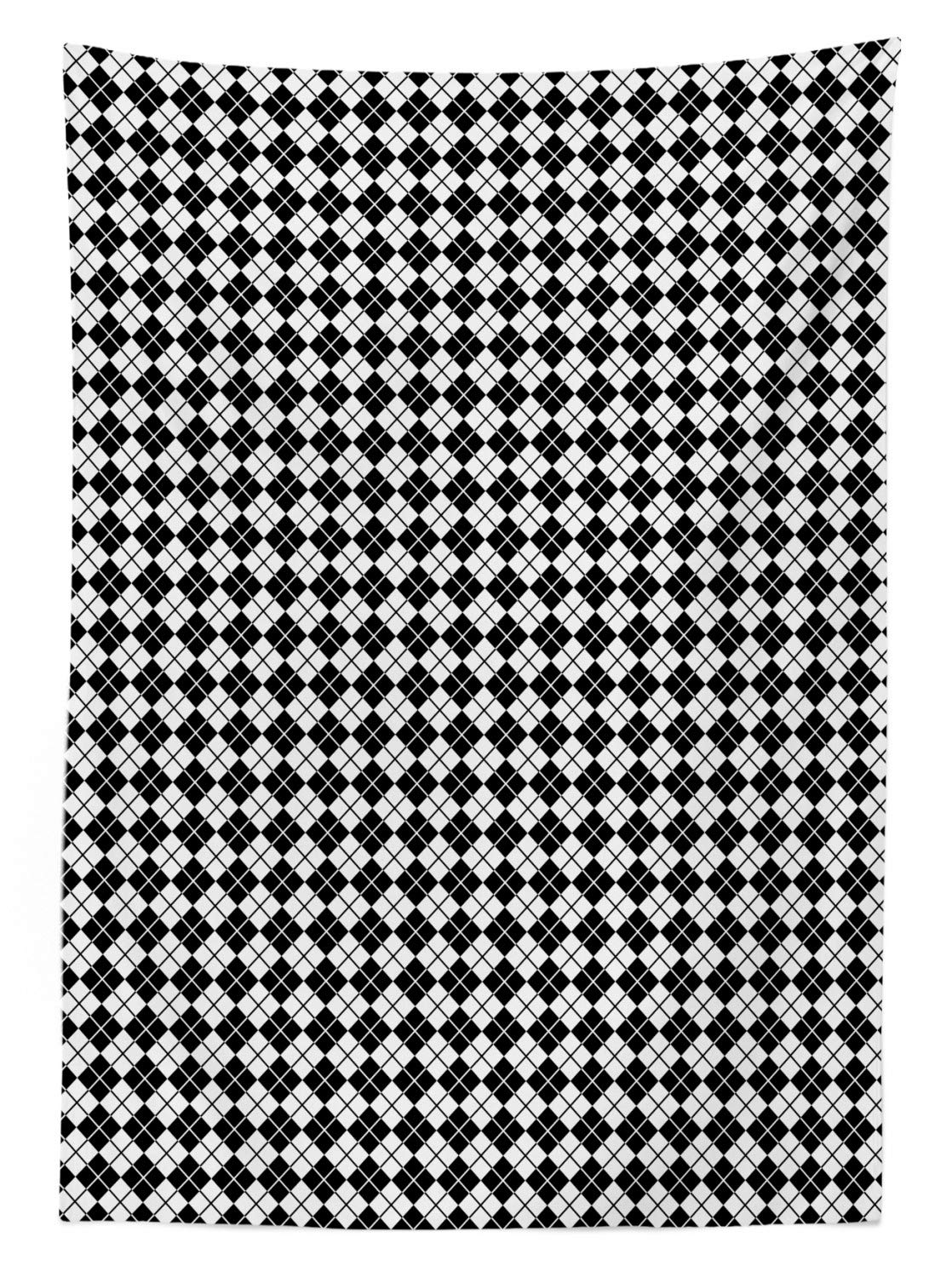 Ambesonne Black and White Argyle Pattern Outdoor Tablecloth - Modern Diamond Stripes Washable Picnic Table Cover 58